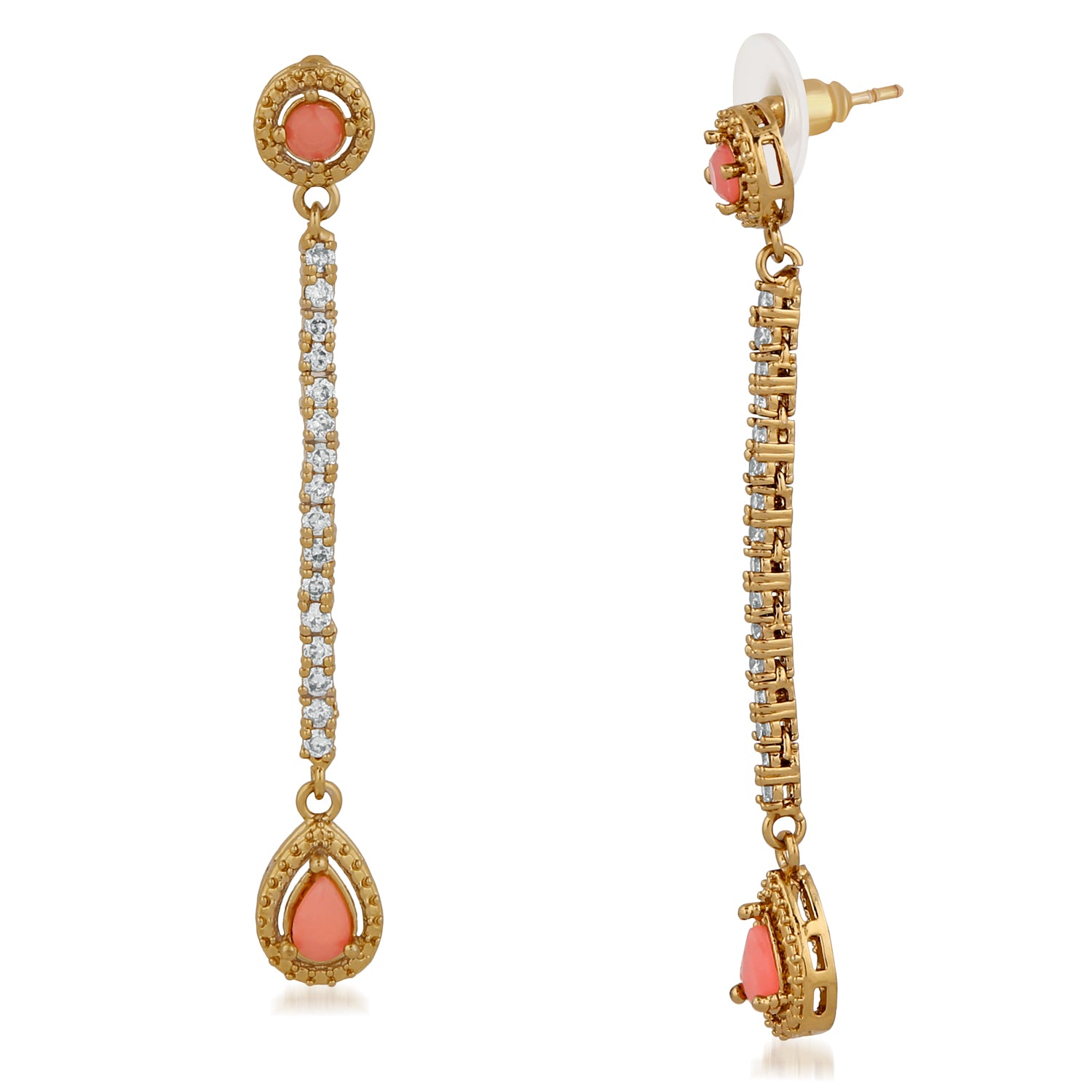 Classic Delicate carrot pink crystal Dangler earrings