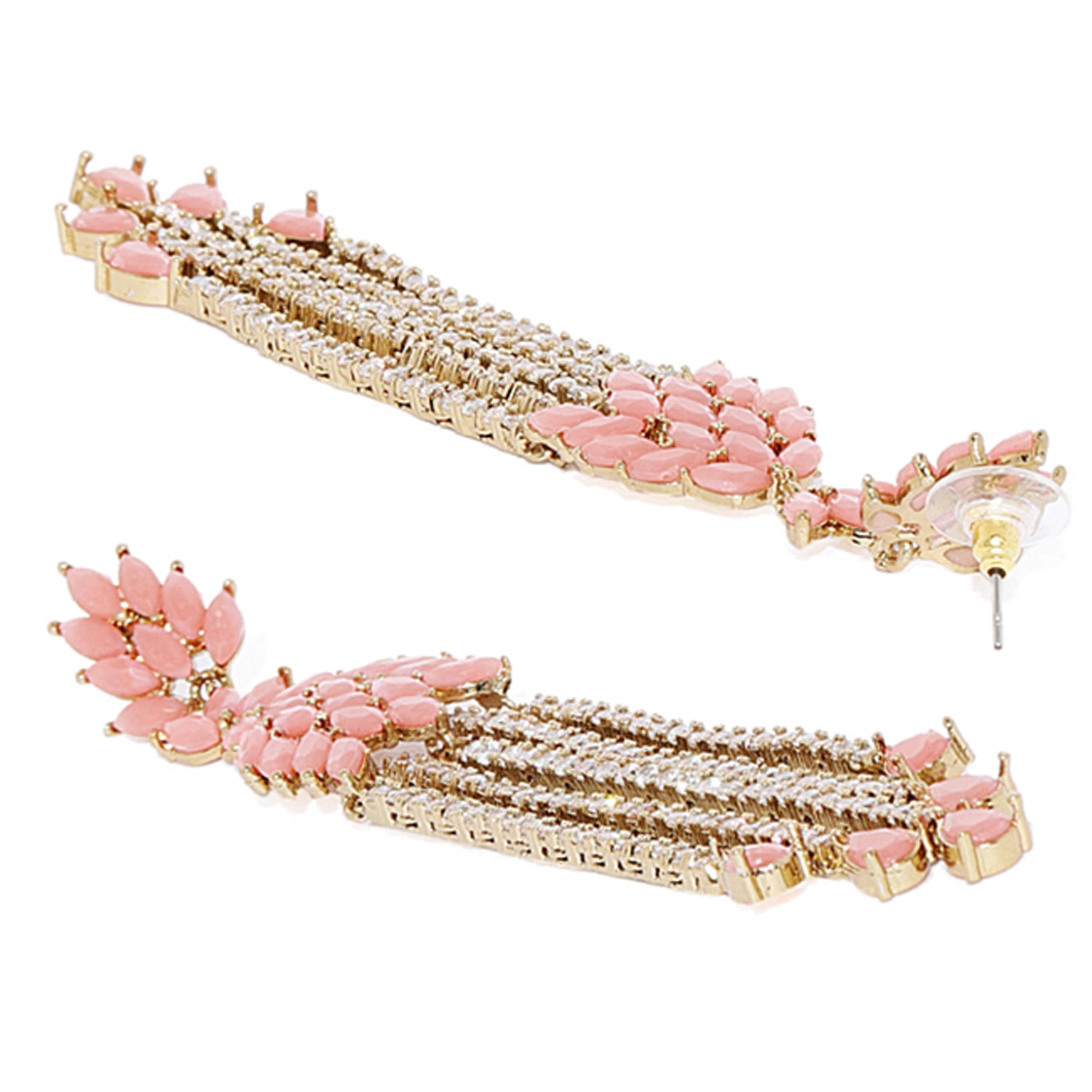 Sparkling carrot pink and white crystals dangler earrings