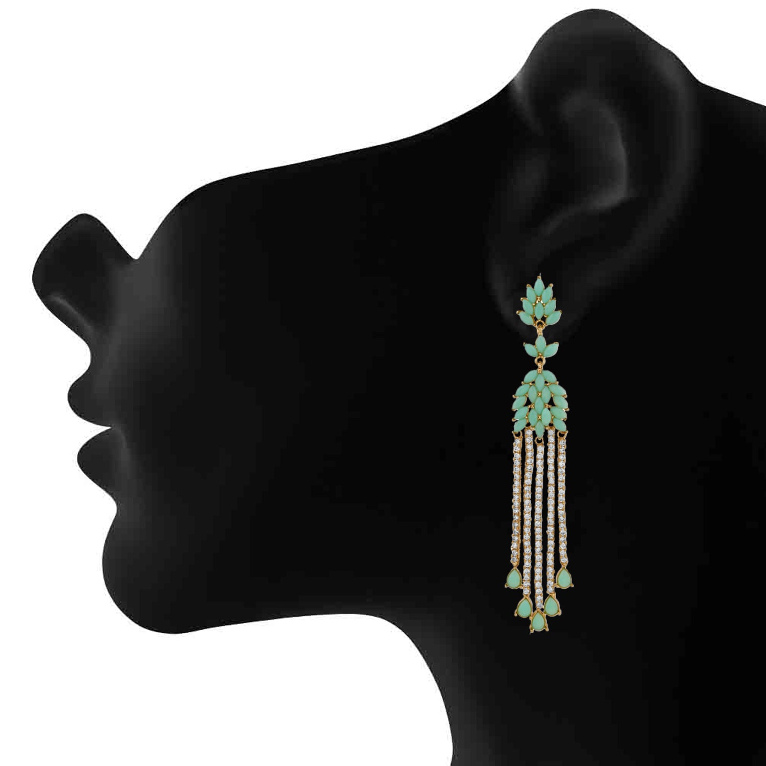 Sparkling carrot green and white crystals dangler earrings