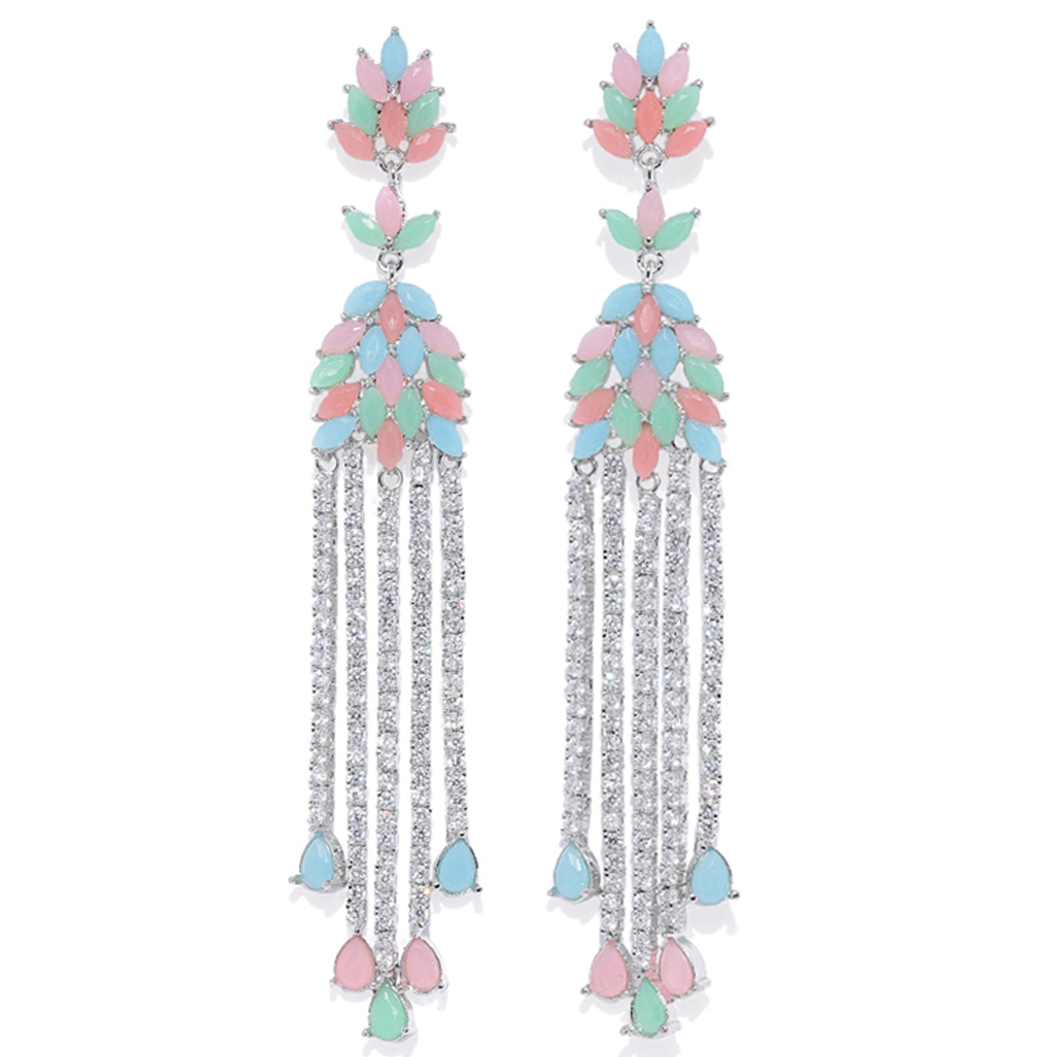 Sparkling carrot pink and white crystals dangler earrings