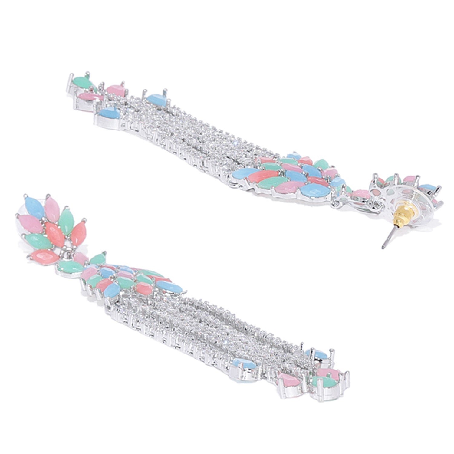 Sparkling carrot pink and white crystals dangler earrings