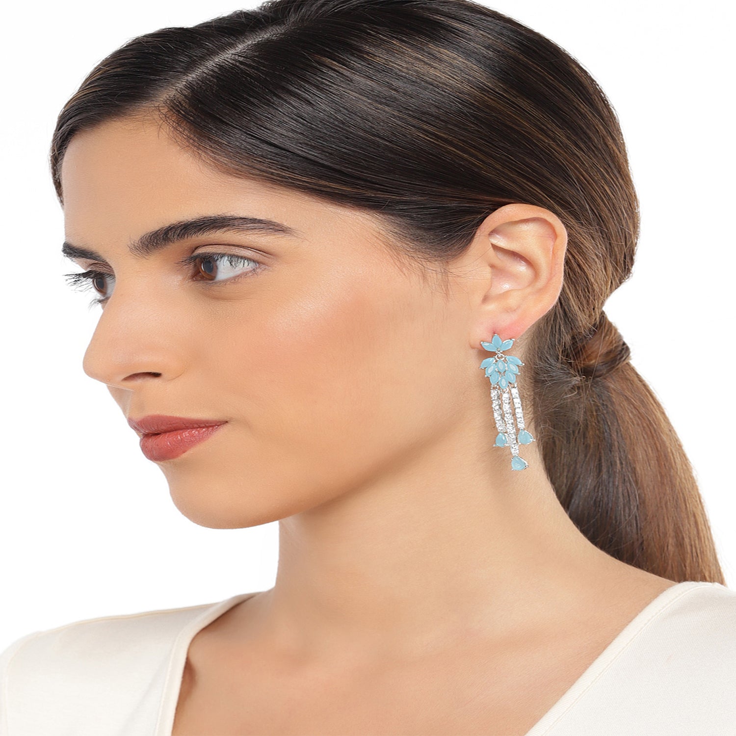 Delightful mint blue crystals dangler earrings