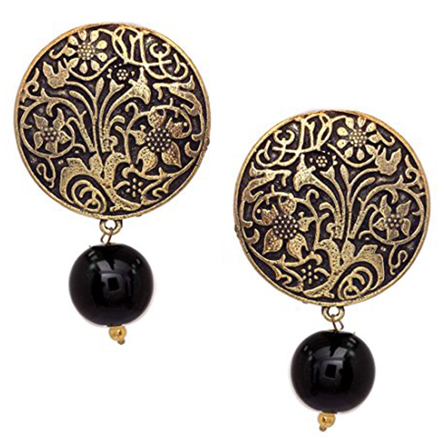 Handmade Art Work Coin Style Stud With Black Beads