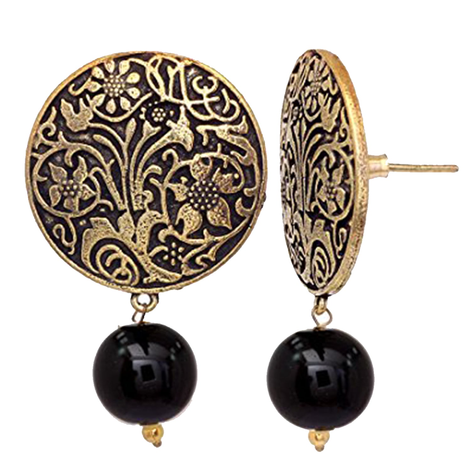 Handmade Art Work Coin Style Stud With Black Beads