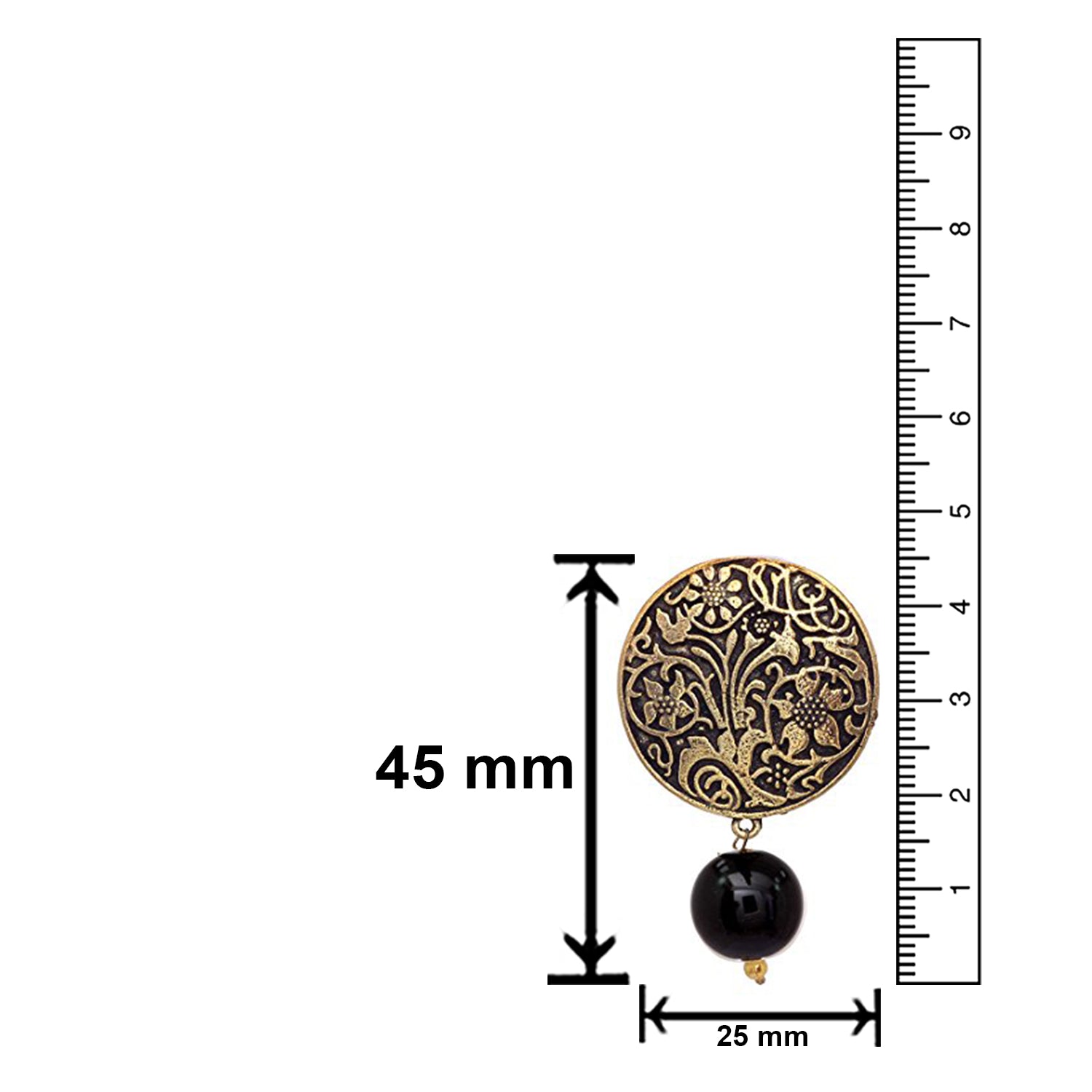 Handmade Art Work Coin Style Stud With Black Beads