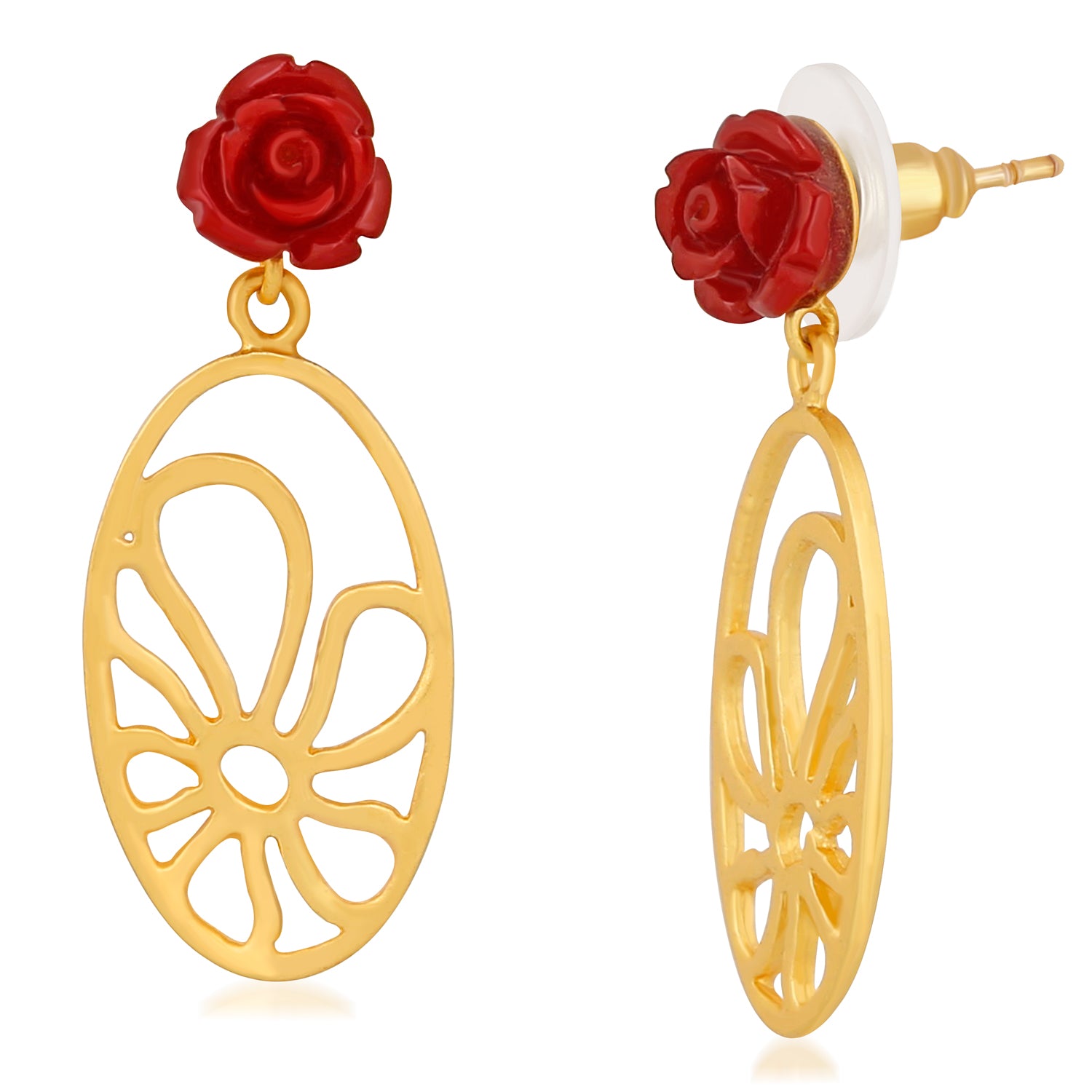 Red Rose Love Long Dangler Earrings