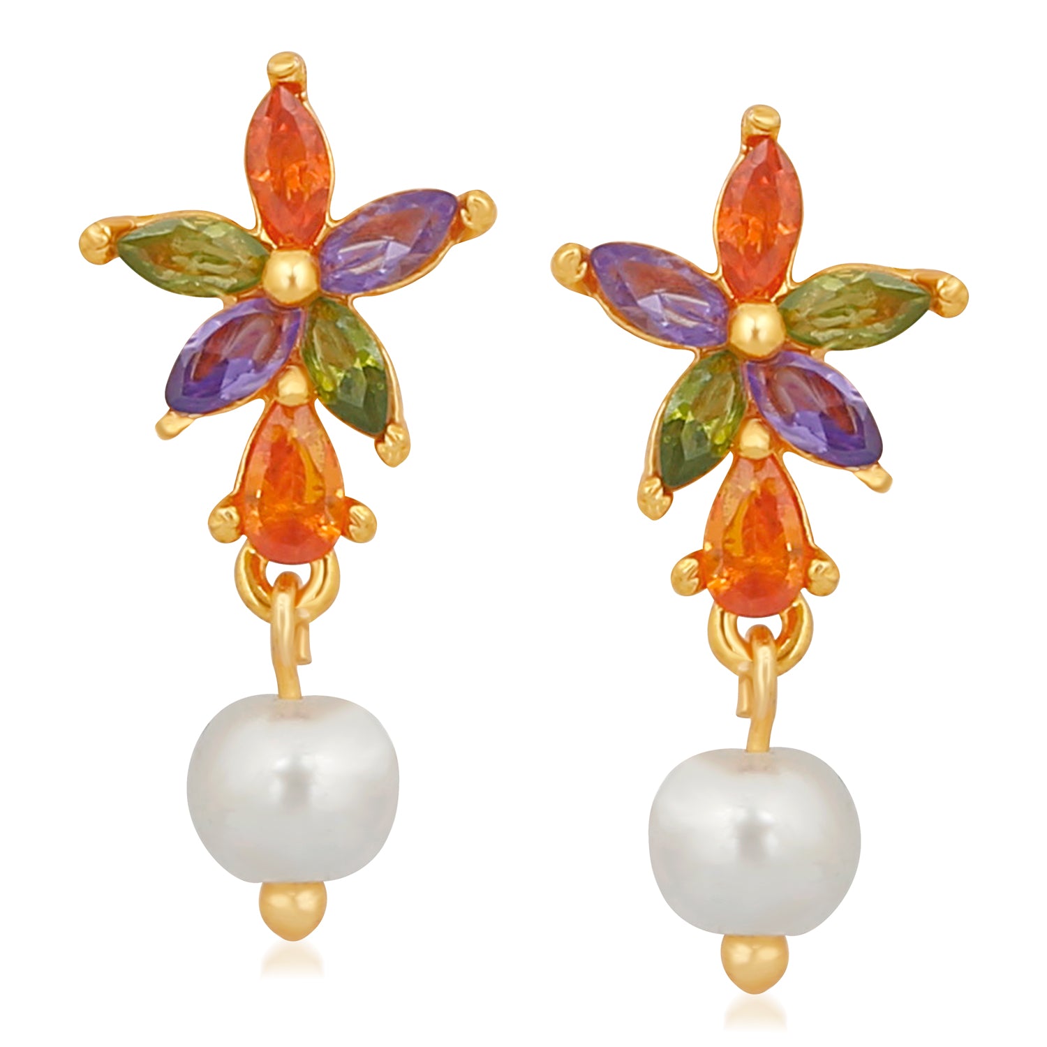 Floral inspired multicolour Cubic Zirconia Dangler Earrings