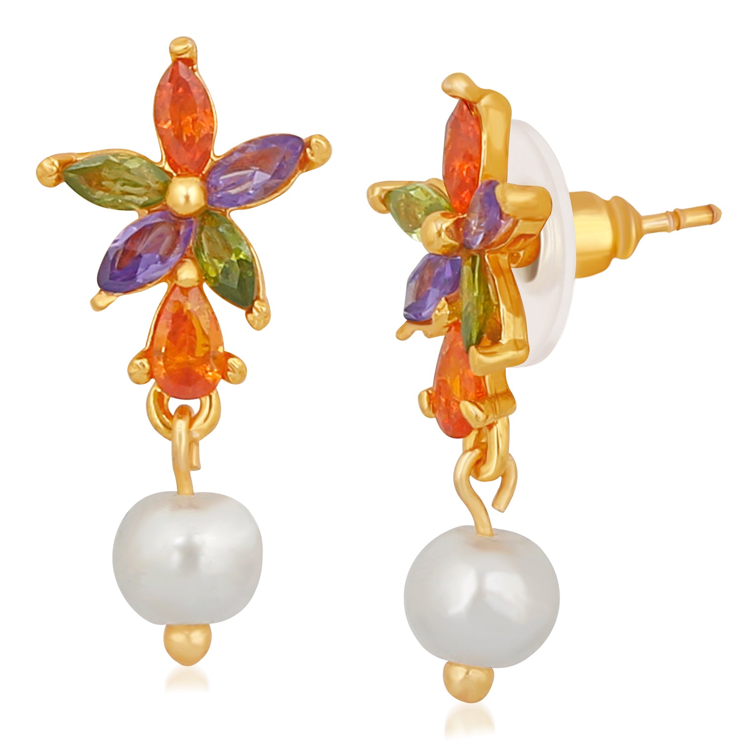 Floral inspired multicolour Cubic Zirconia Dangler Earrings