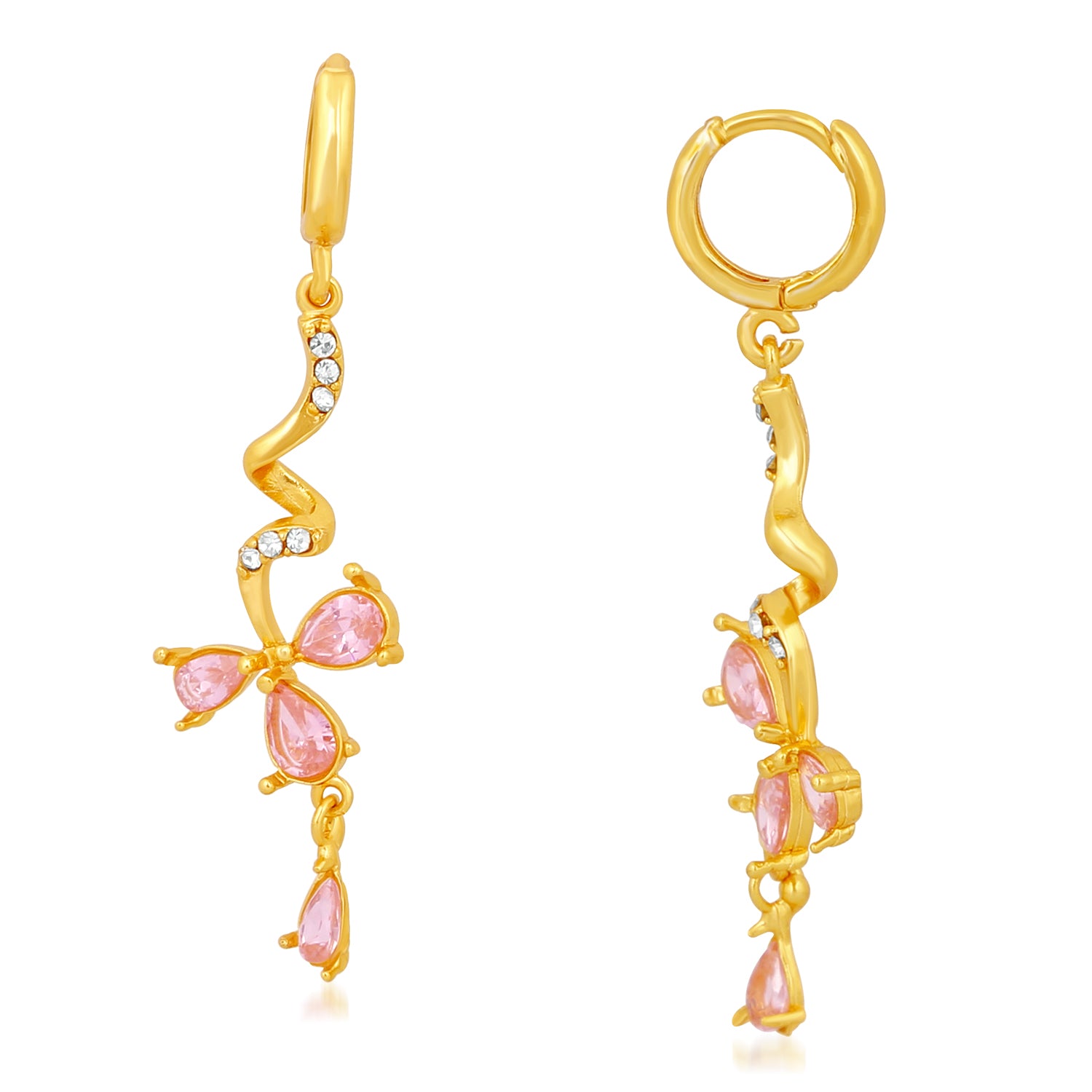 Pink Floral Love Beautiful Cubic Zirconia Long Dangler Earrings