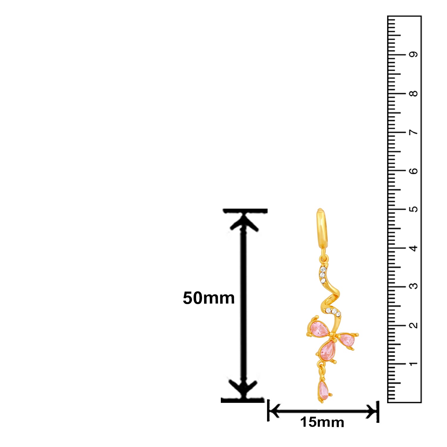 Pink Floral Love Beautiful Cubic Zirconia Long Dangler Earrings