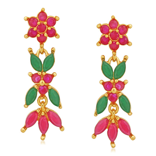 Floral Designer Long Crystal Dangler Earrings