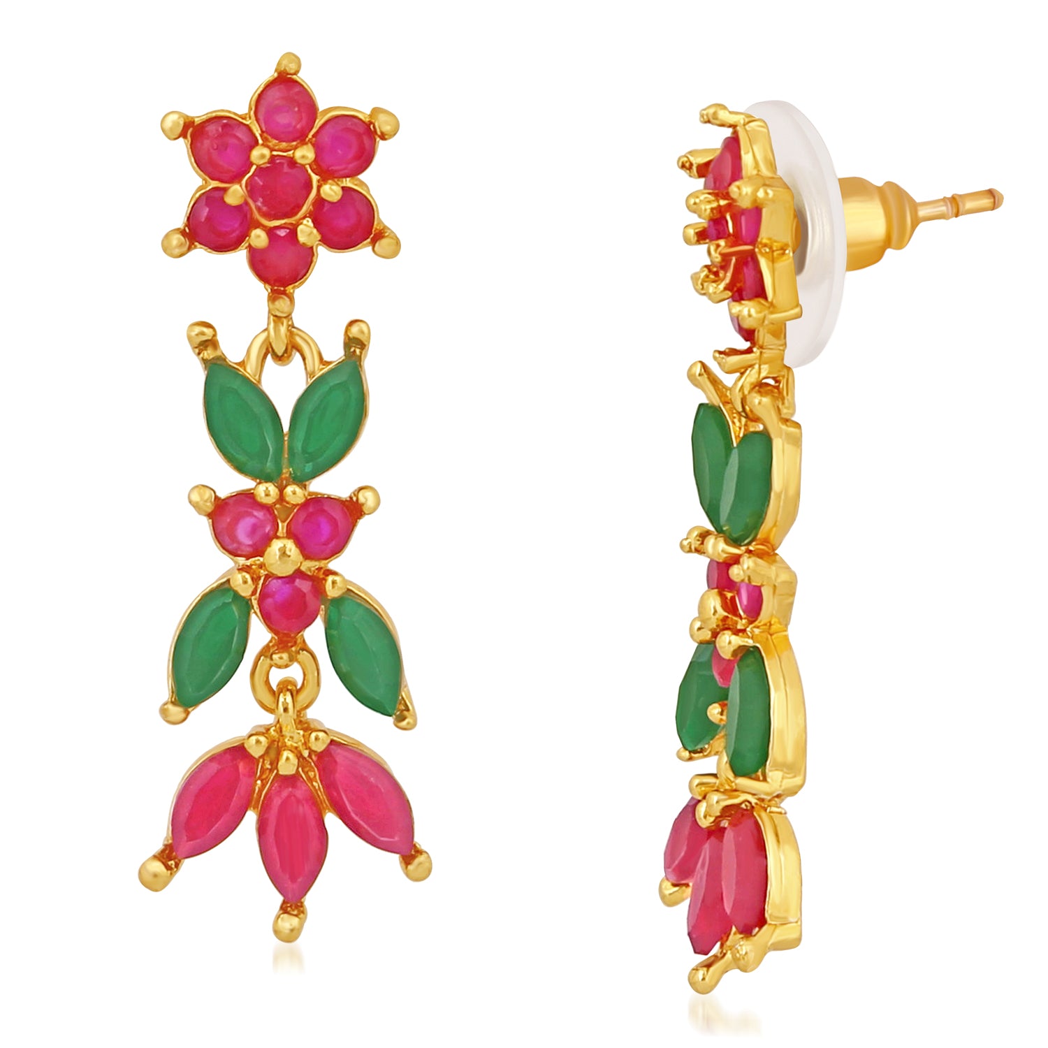 Floral Designer Long Crystal Dangler Earrings