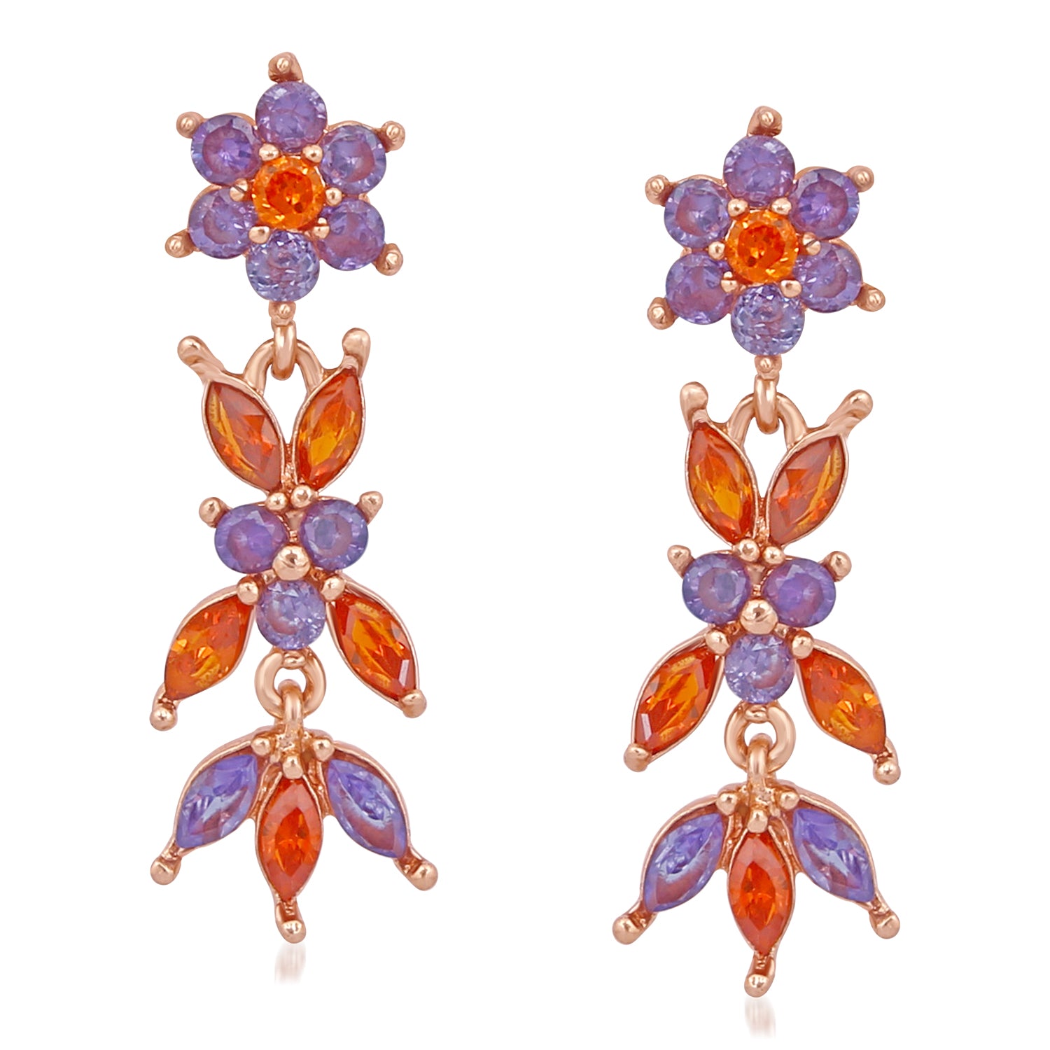 Floral Designer Long Crystal Dangler Earrings