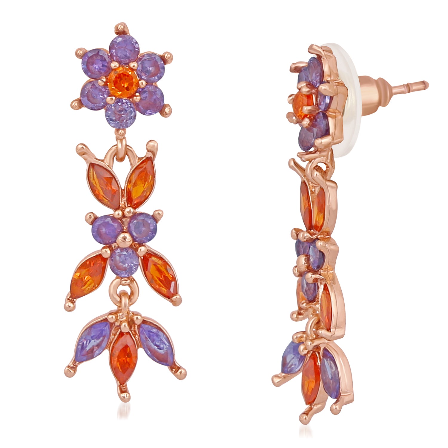 Floral Designer Long Crystal Dangler Earrings
