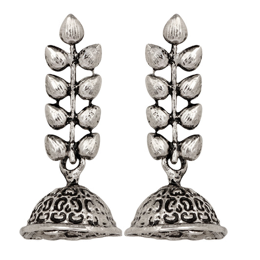 Leaf Shape Silver Oxidized Traditional Small Dangle Jhumka Earrings