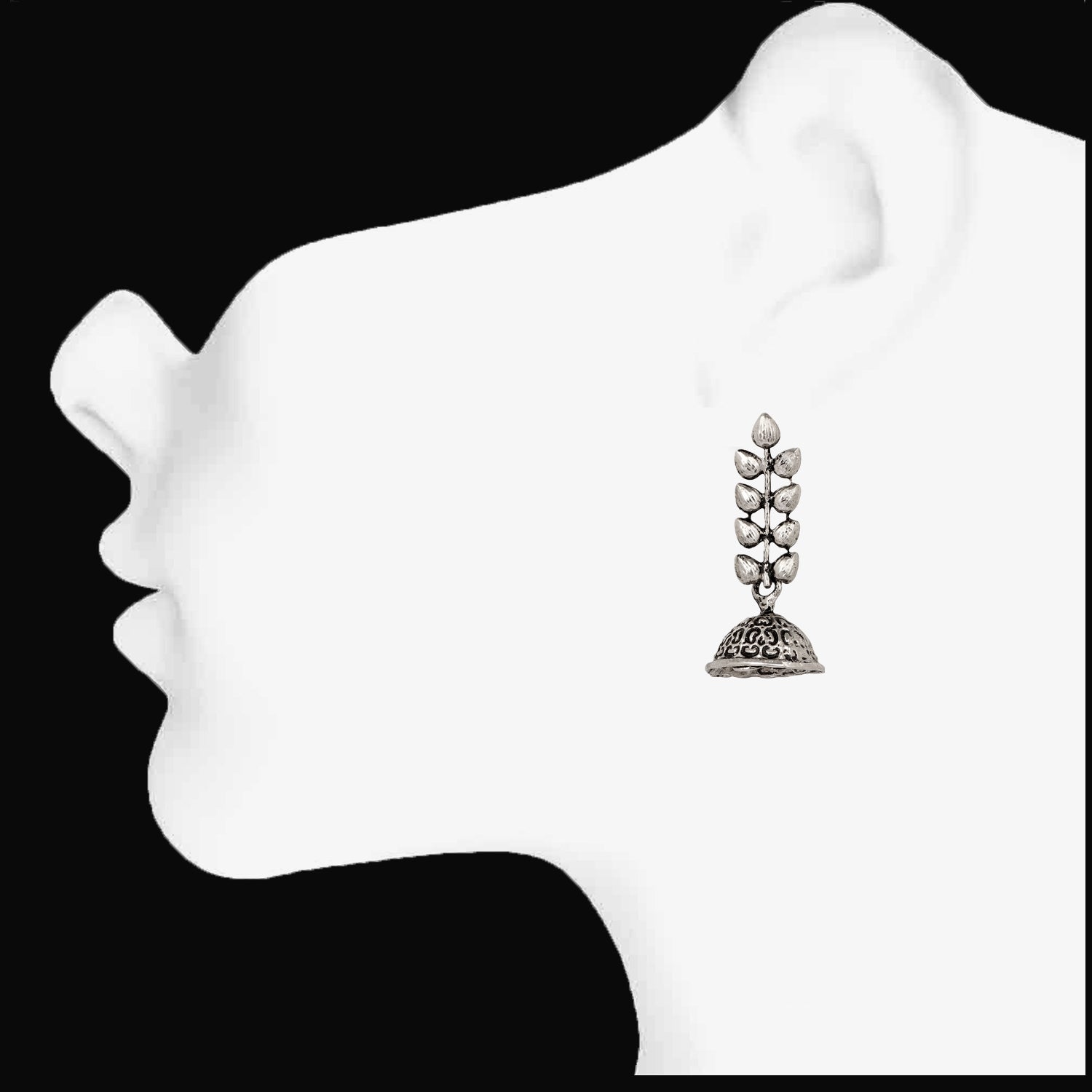 Leaf Shape Silver Oxidized Traditional Small Dangle Jhumka Earrings