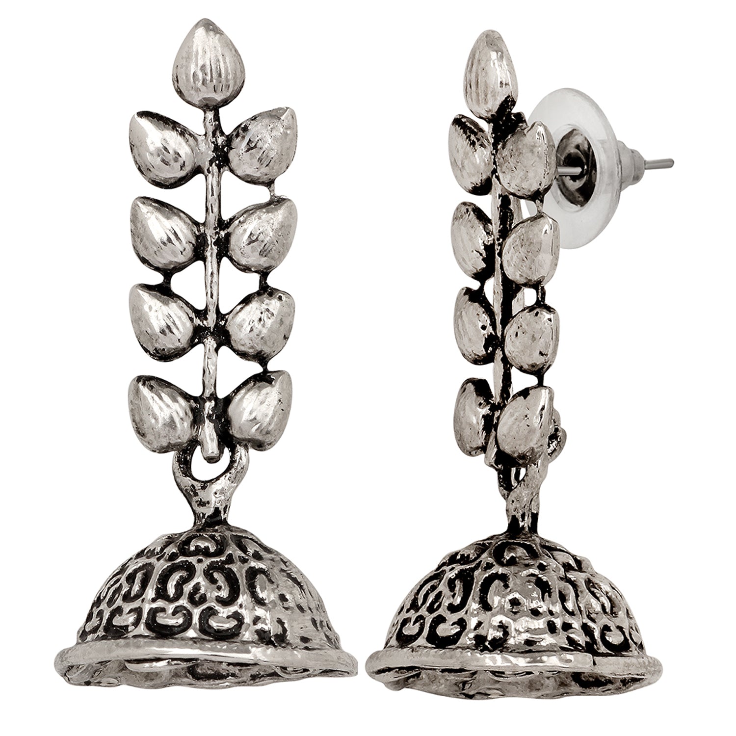 Leaf Shape Silver Oxidized Traditional Small Dangle Jhumka Earrings