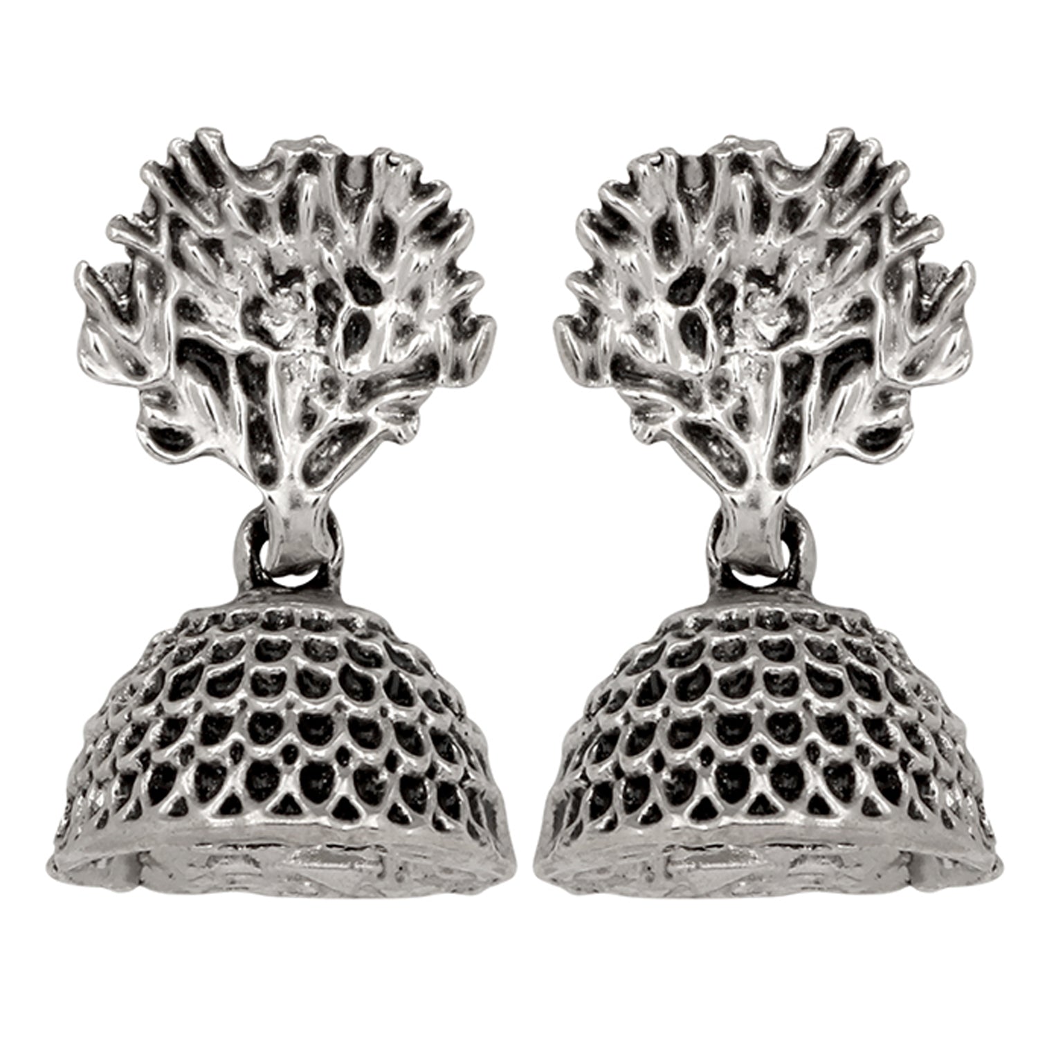 Tree Shape Silver Oxidized Traditional Small Dangle Jhumka Earrings