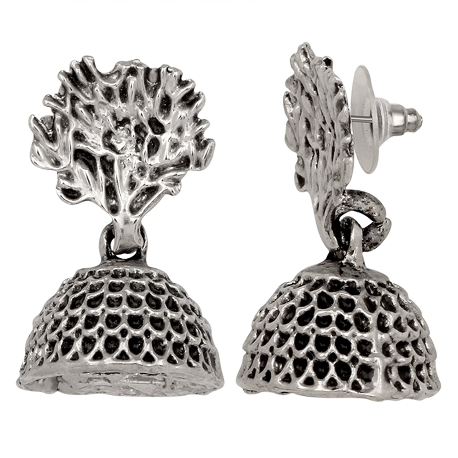Tree Shape Silver Oxidized Traditional Small Dangle Jhumka Earrings