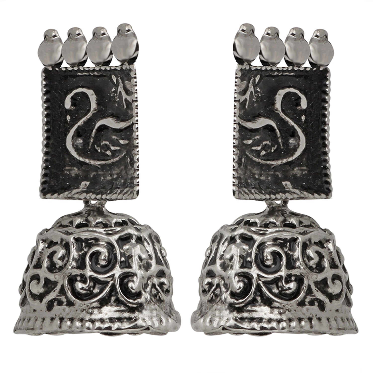 Tree Shape Silver Oxidized Traditional Small Dangle Jhumka Earrings
