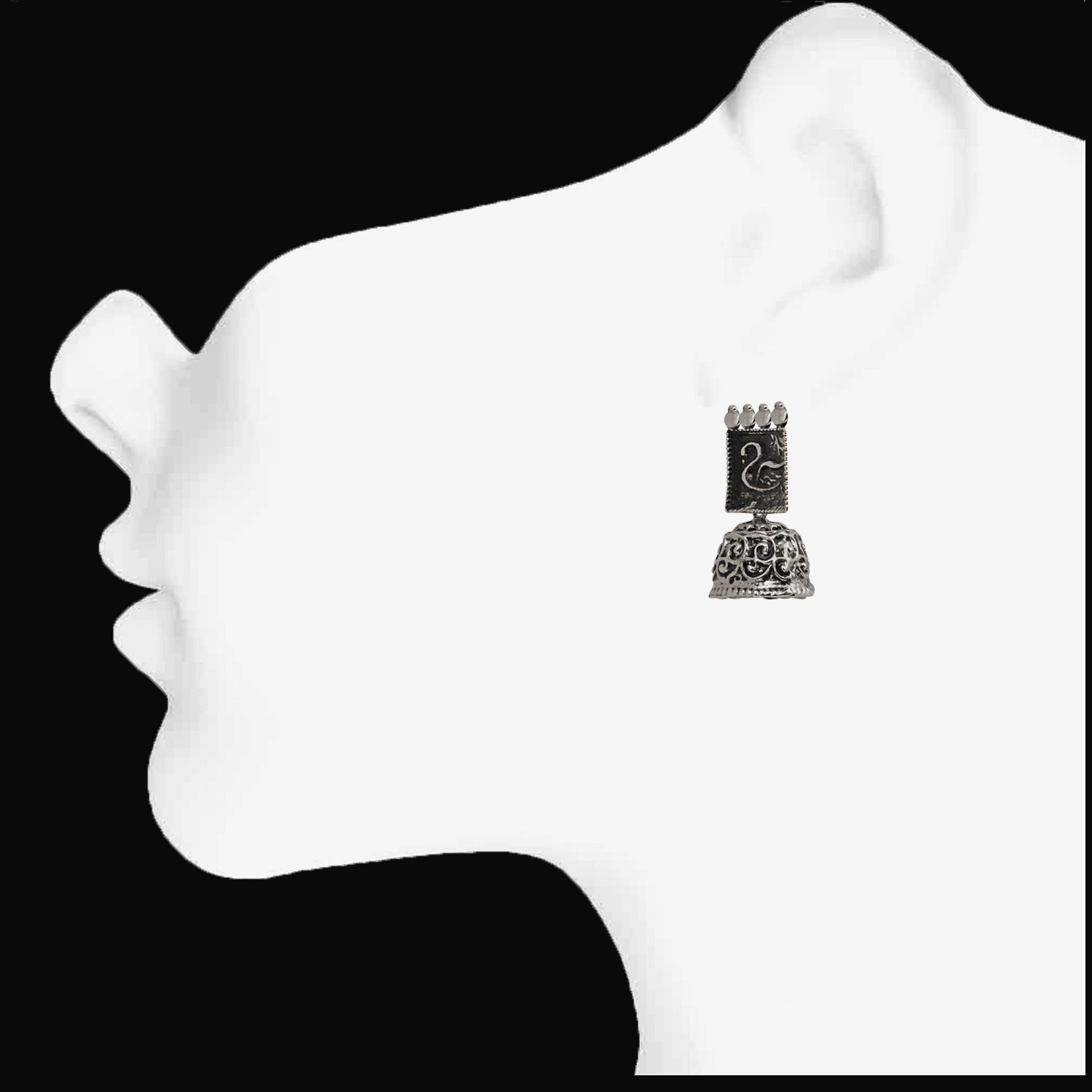 Tree Shape Silver Oxidized Traditional Small Dangle Jhumka Earrings