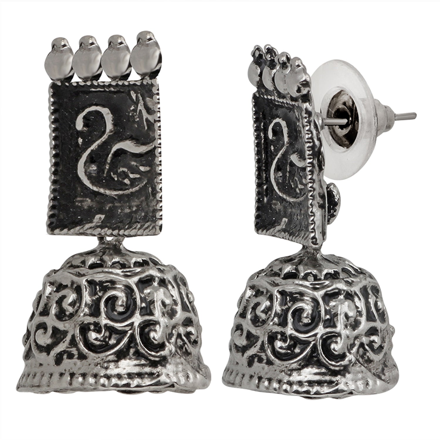 Tree Shape Silver Oxidized Traditional Small Dangle Jhumka Earrings