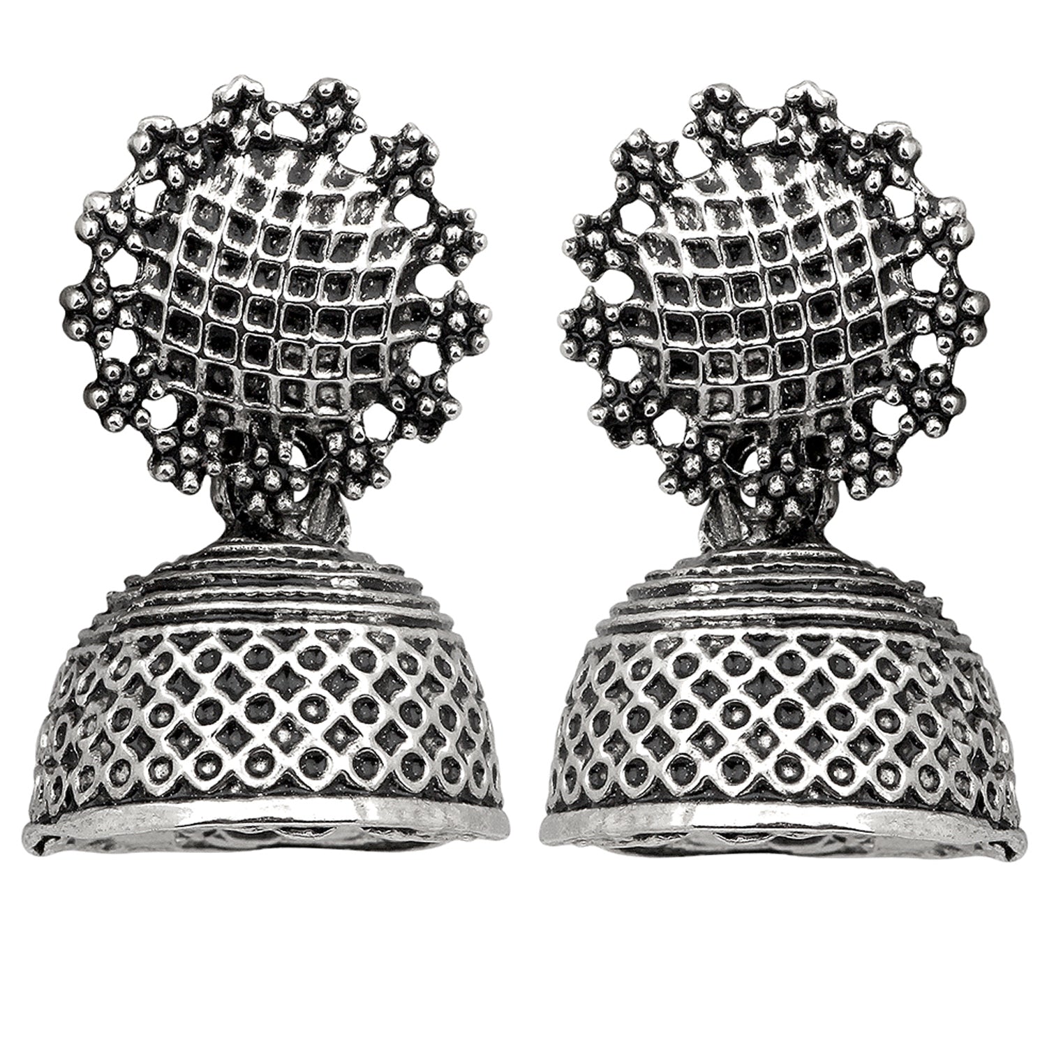 Tree Shape Silver Oxidized Traditional Small Dangle Jhumka Earrings