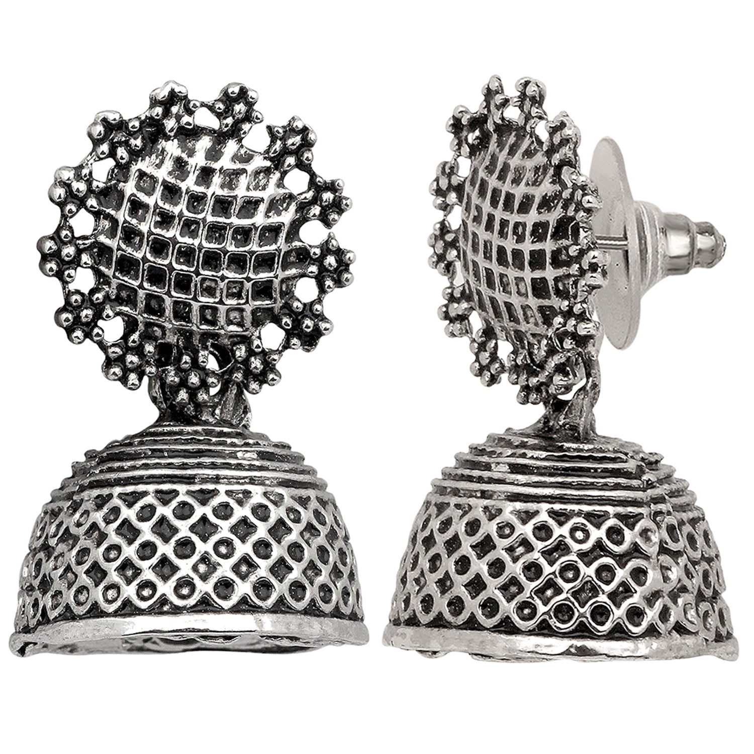 Tree Shape Silver Oxidized Traditional Small Dangle Jhumka Earrings