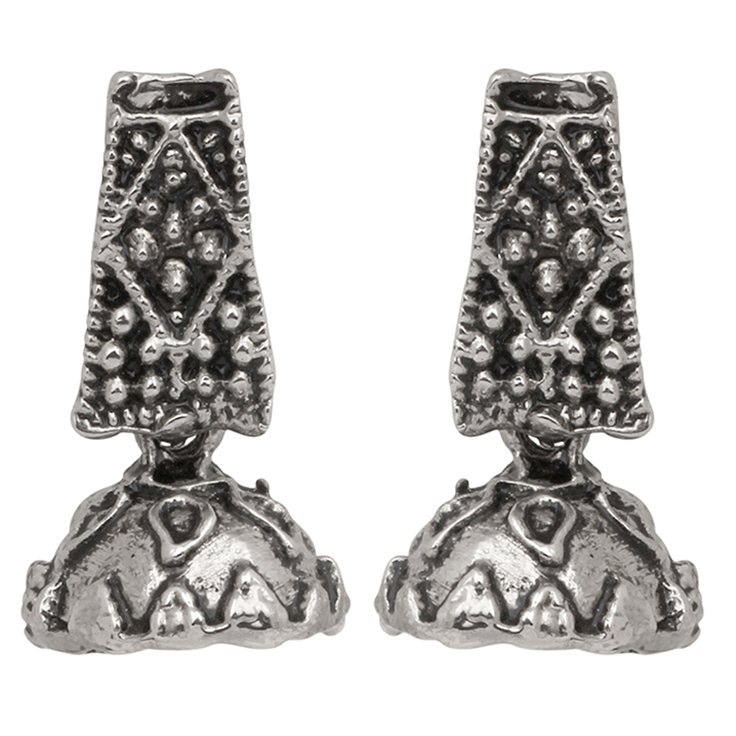 Tree Shape Silver Oxidized Traditional Small Dangle Jhumka Earrings