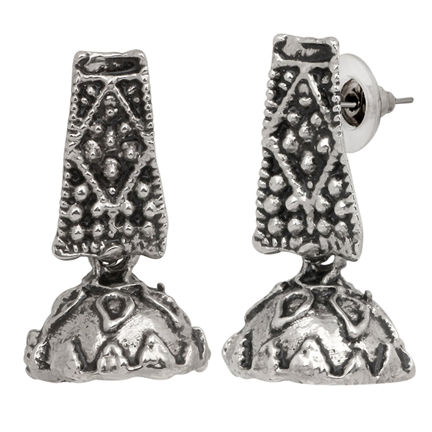 Tree Shape Silver Oxidized Traditional Small Dangle Jhumka Earrings