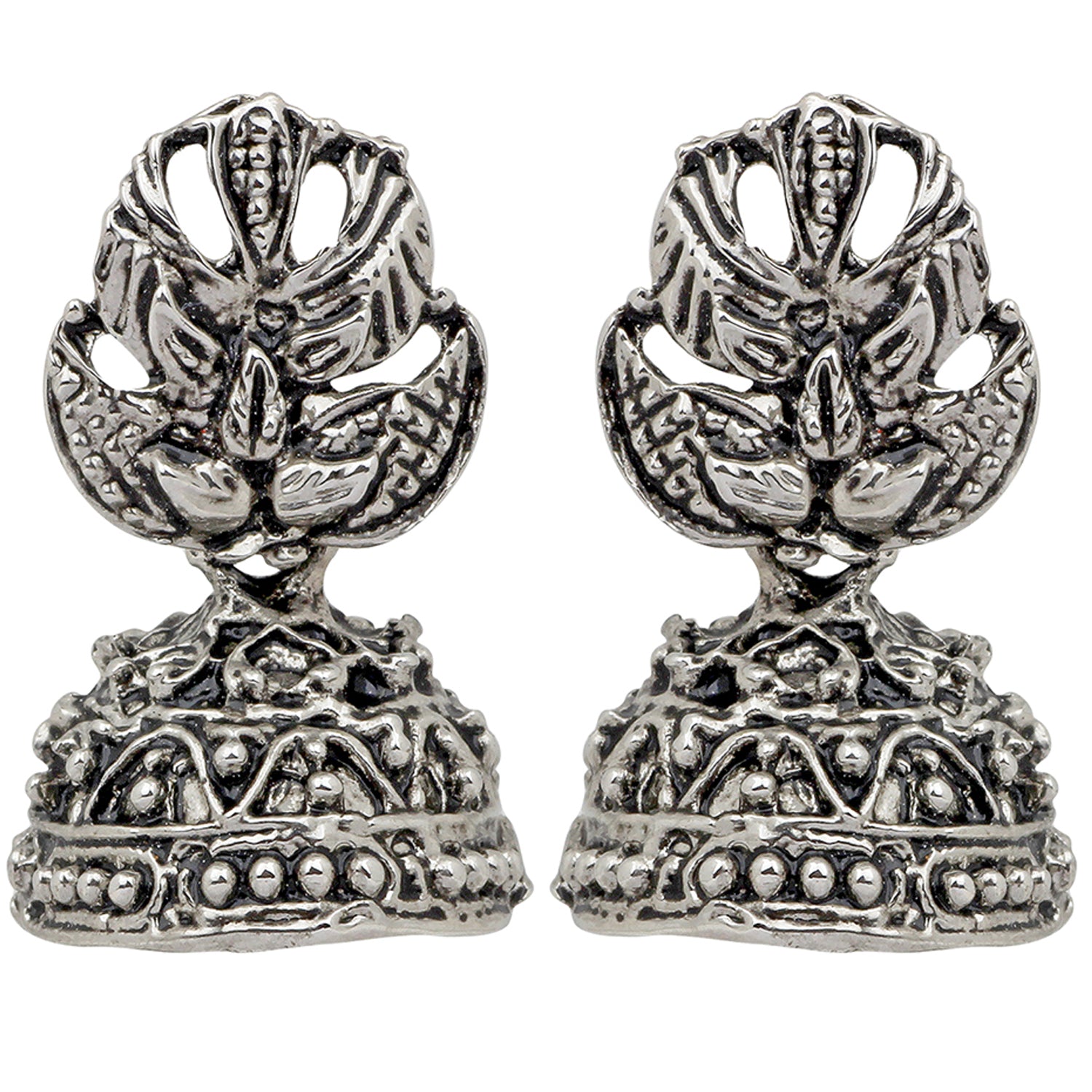 Tree Shape Silver Oxidized Traditional Small Dangle Jhumka Earrings
