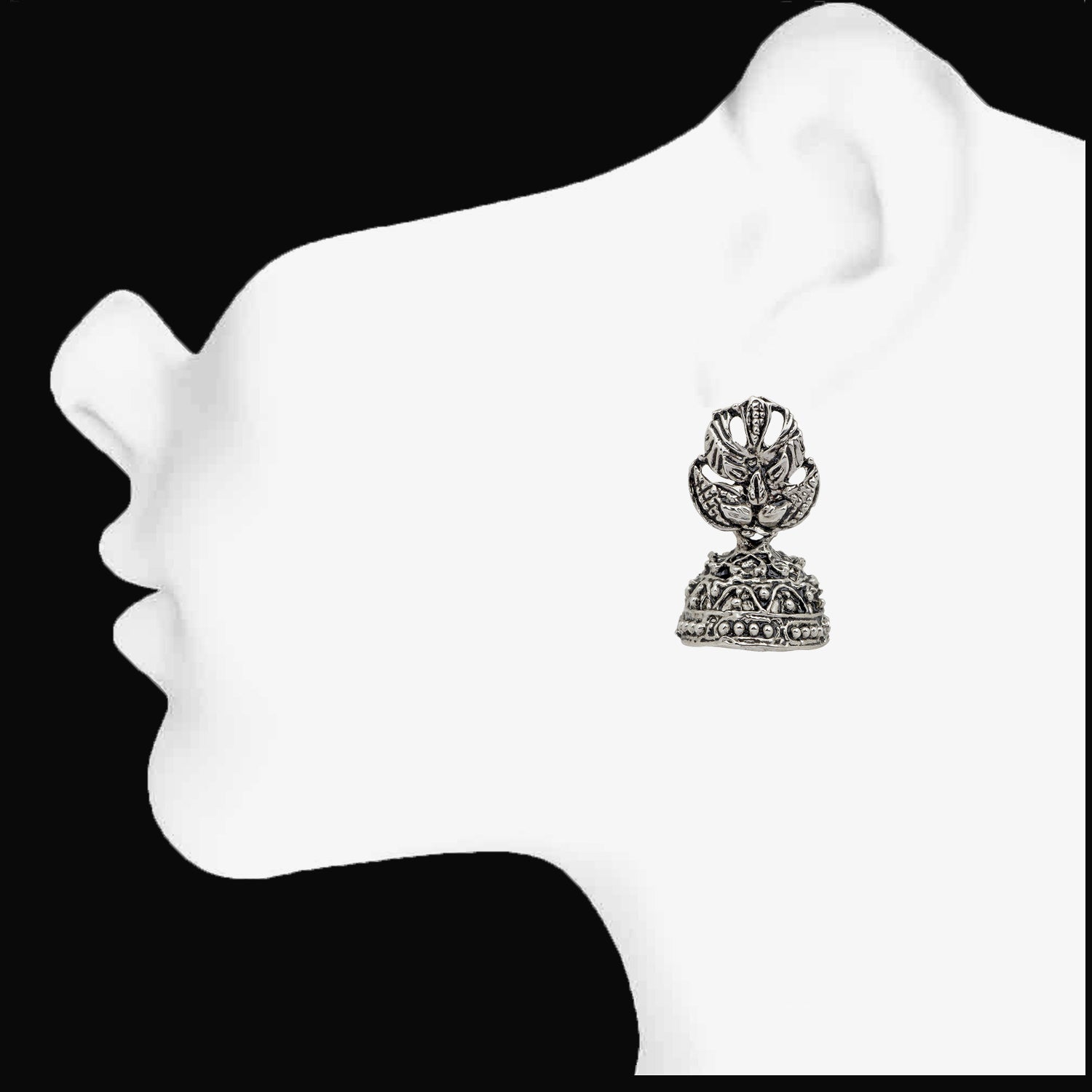 Tree Shape Silver Oxidized Traditional Small Dangle Jhumka Earrings