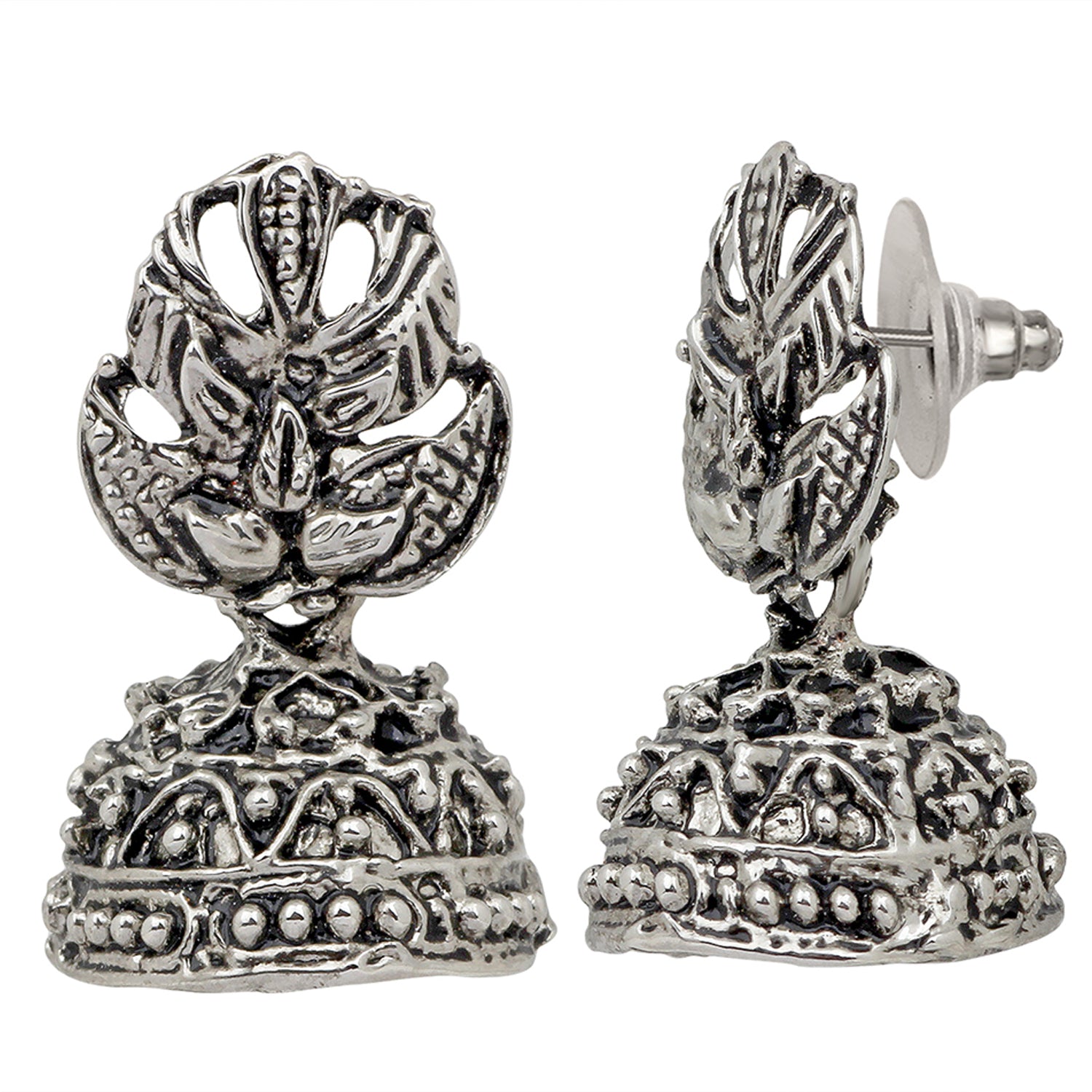 Tree Shape Silver Oxidized Traditional Small Dangle Jhumka Earrings