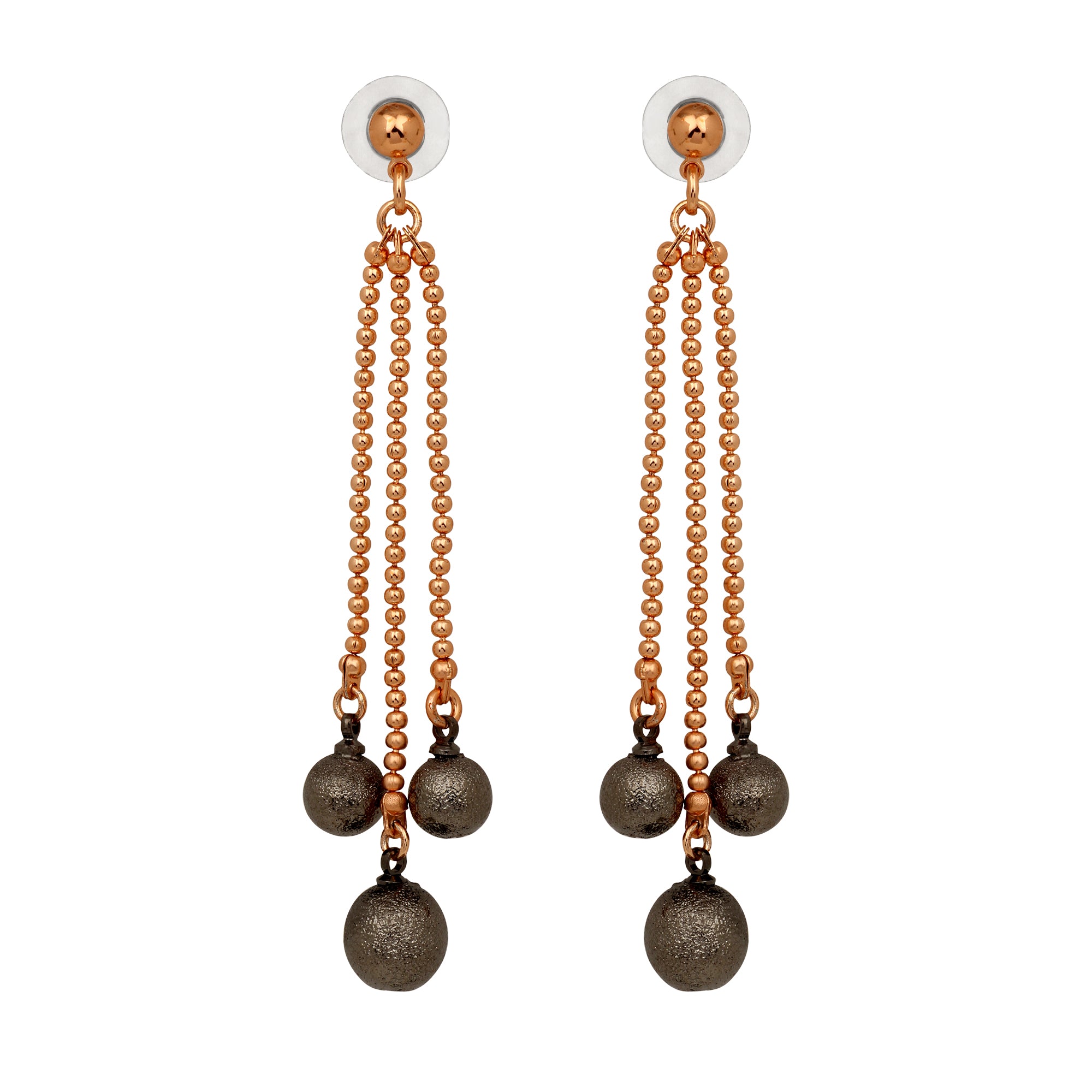 Three Line Chain Ball Dangler Earrings