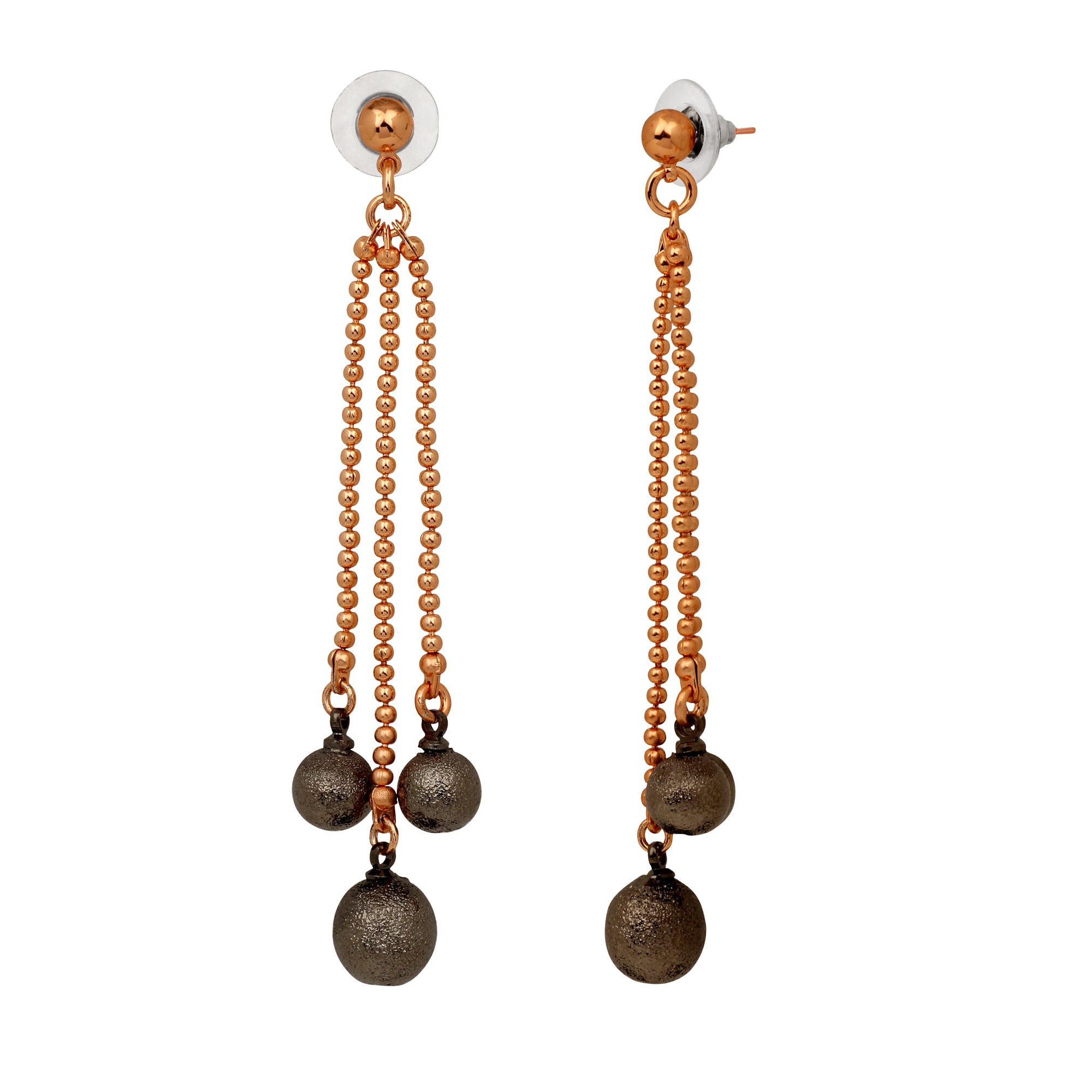 Three Line Chain Ball Dangler Earrings
