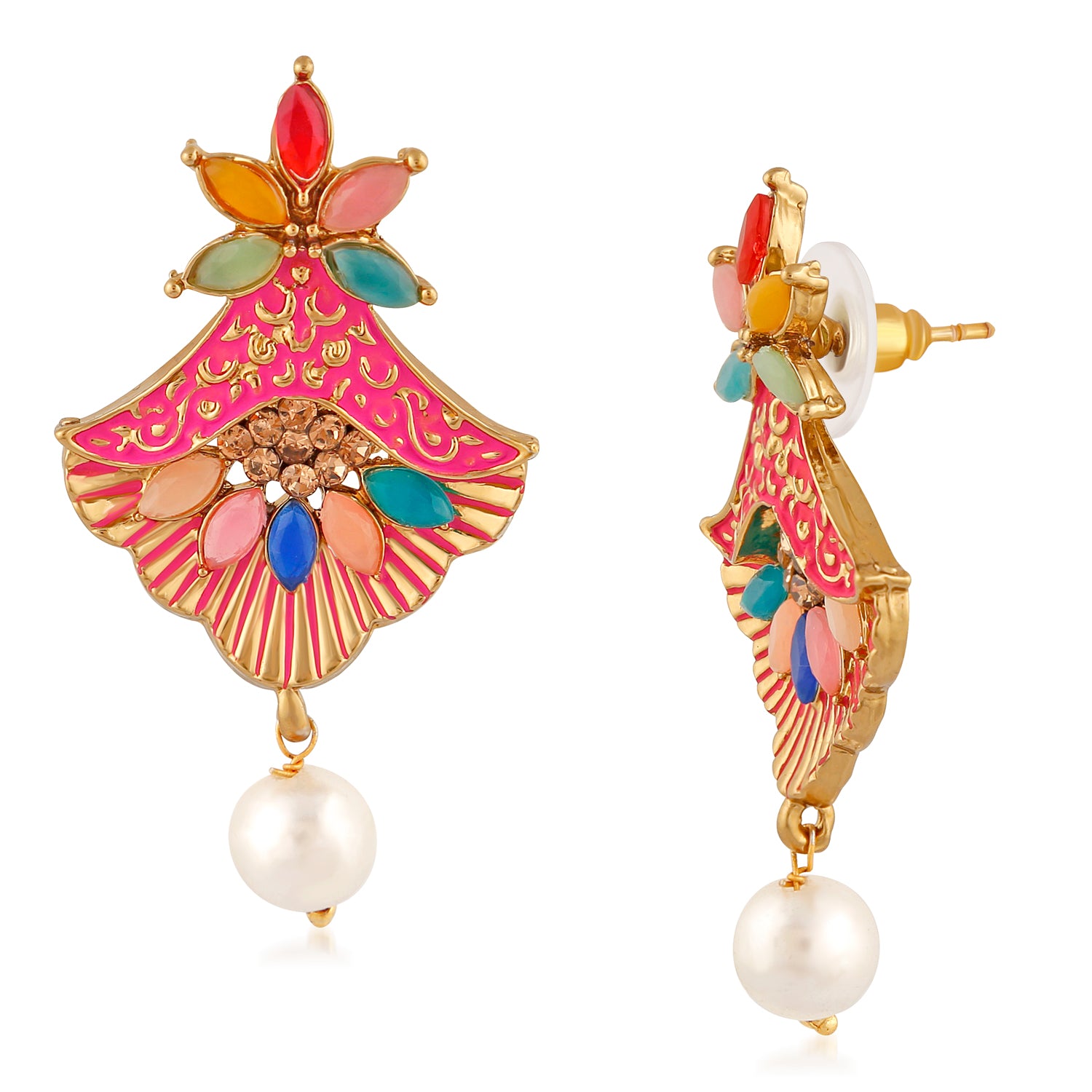 Meenakari Work Floral Dangler Earrings