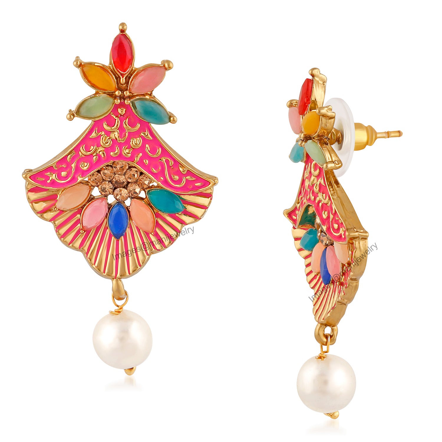 Meenakari Work Floral Dangler Earrings