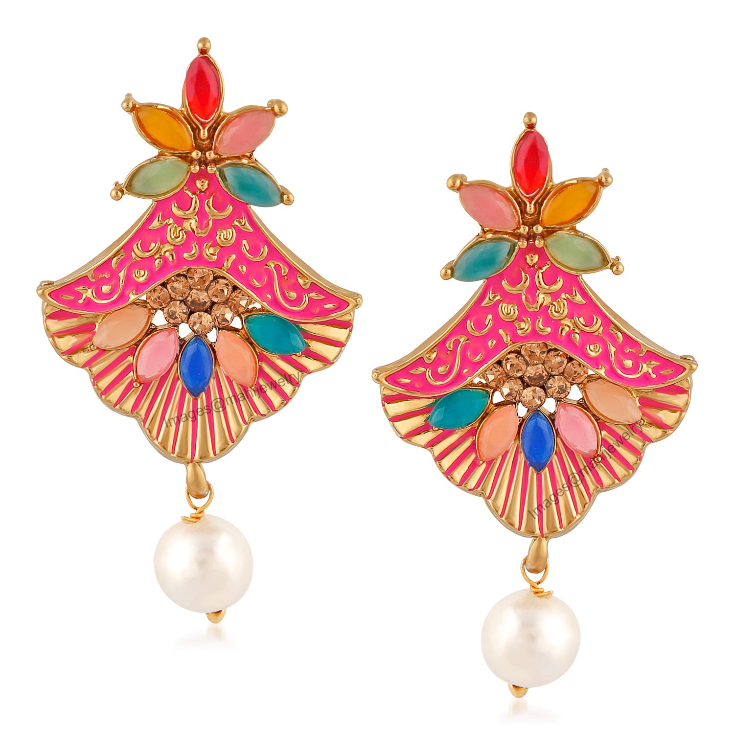 Meenakari Work Floral Dangler Earrings