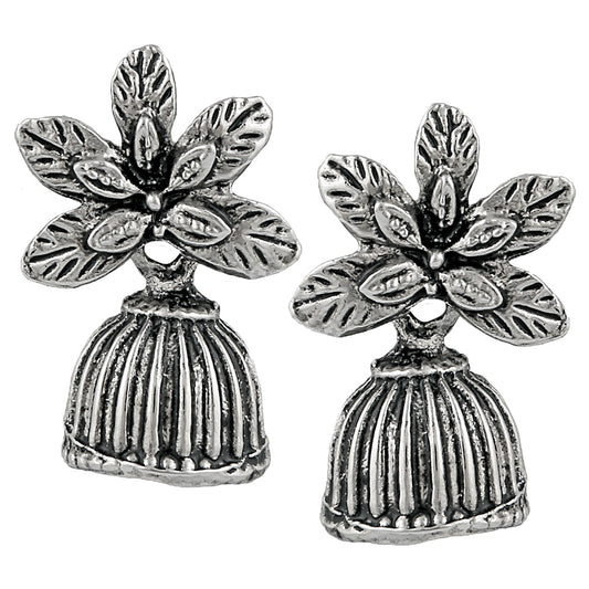 Floral Shape Silver Oxidized Traditional Small Dangle Jhumka Earrings
