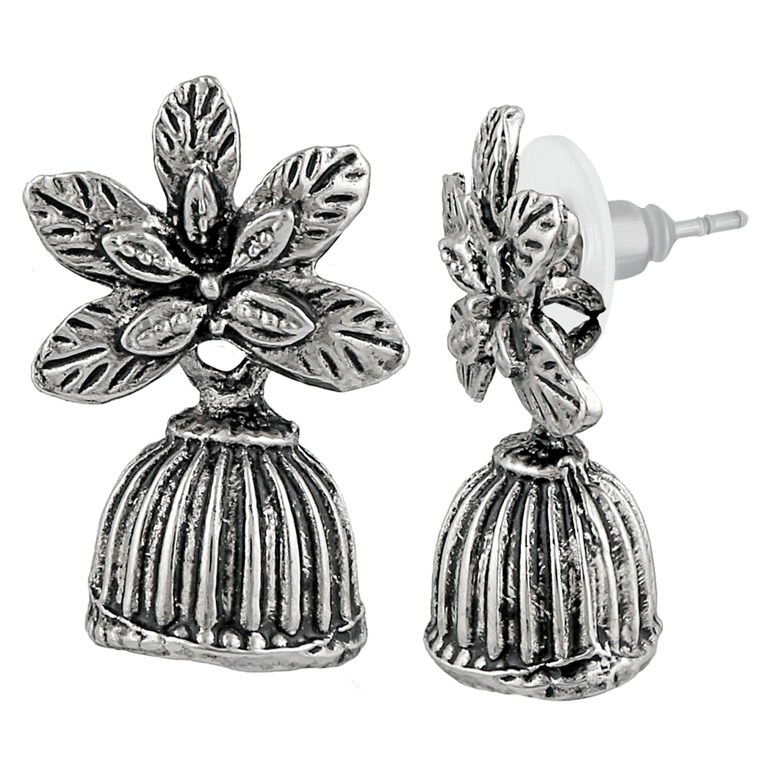 Floral Shape Silver Oxidized Traditional Small Dangle Jhumka Earrings