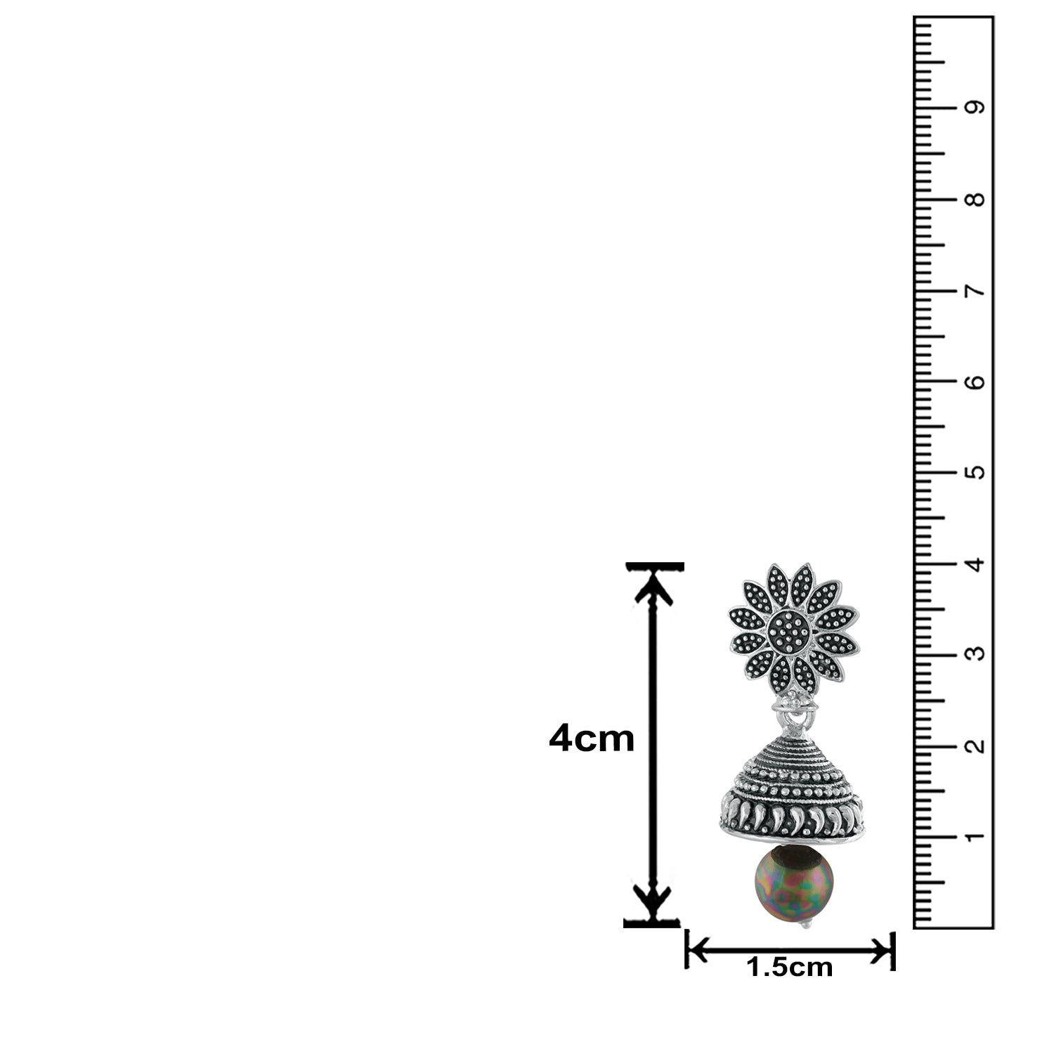 Meenakari Work Black Artificial Bead Floral Jhumka Drop Earrings