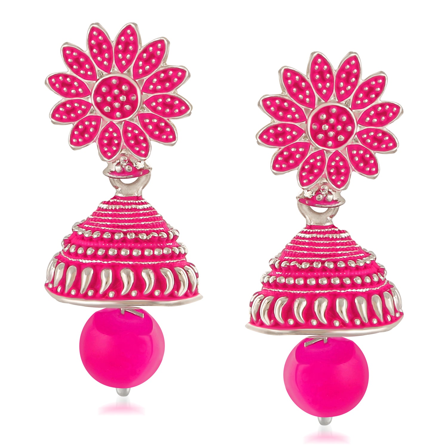 Meenakari Work Black Artificial Bead Floral Jhumka Drop Earrings