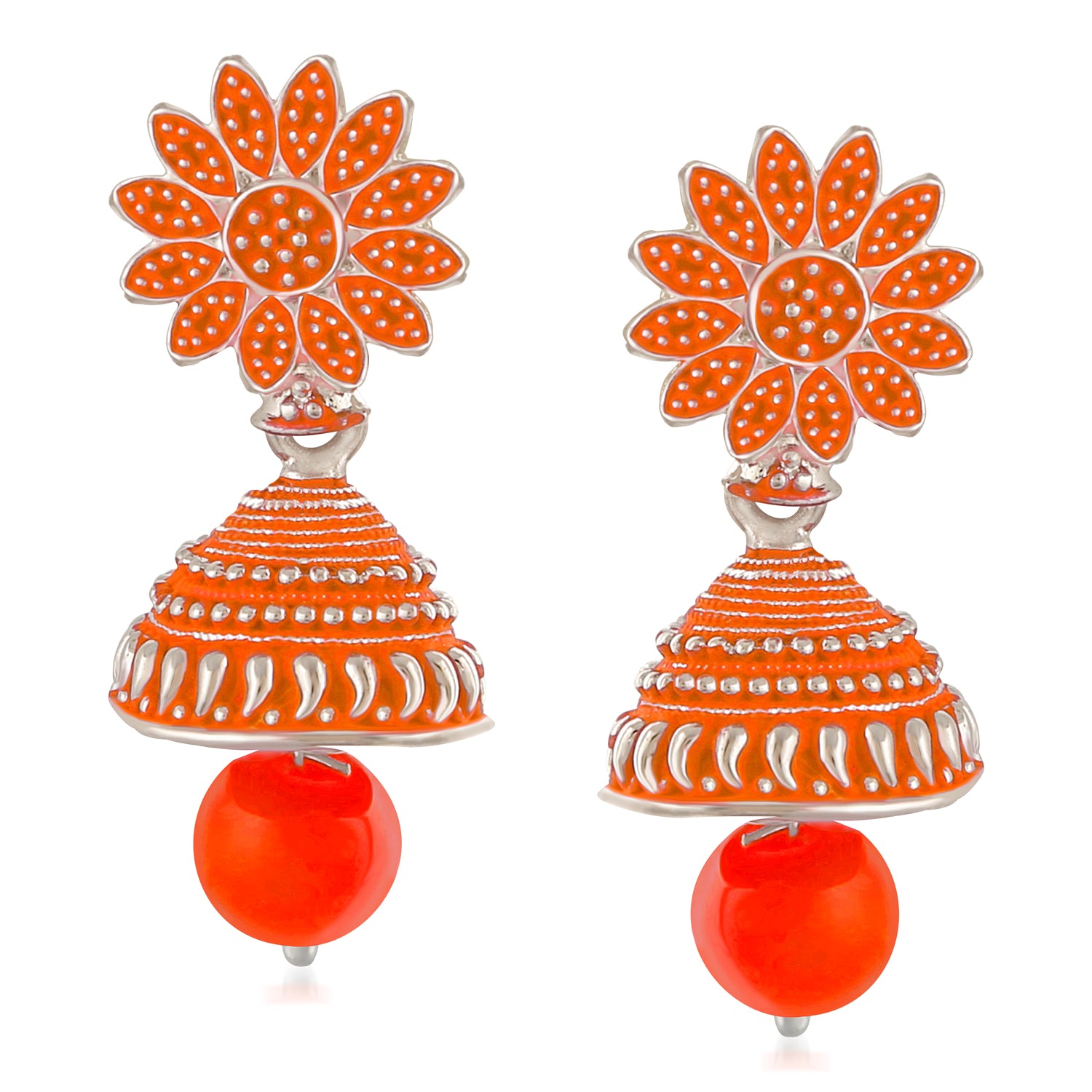 Meenakari Work Black Artificial Bead Floral Jhumka Drop Earrings