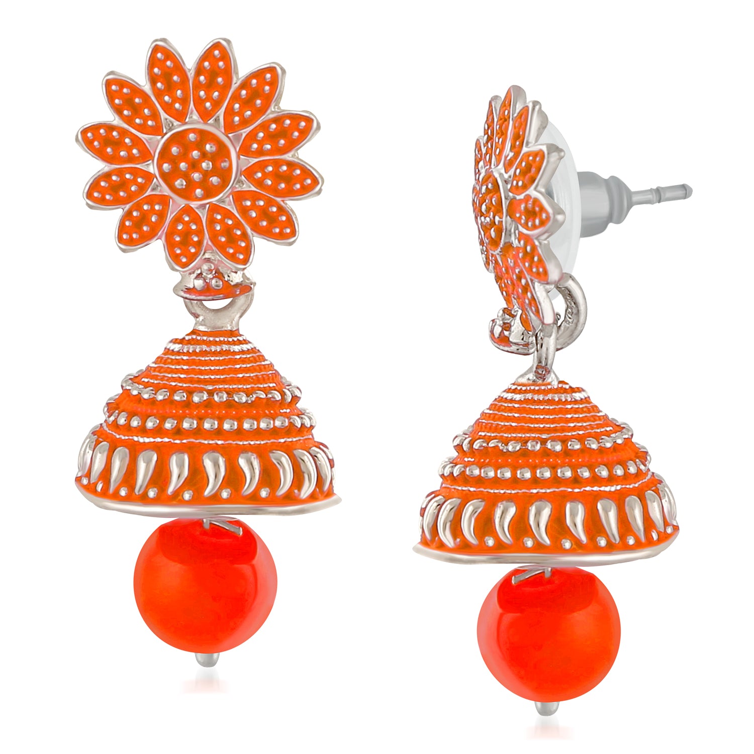 Meenakari Work Black Artificial Bead Floral Jhumka Drop Earrings