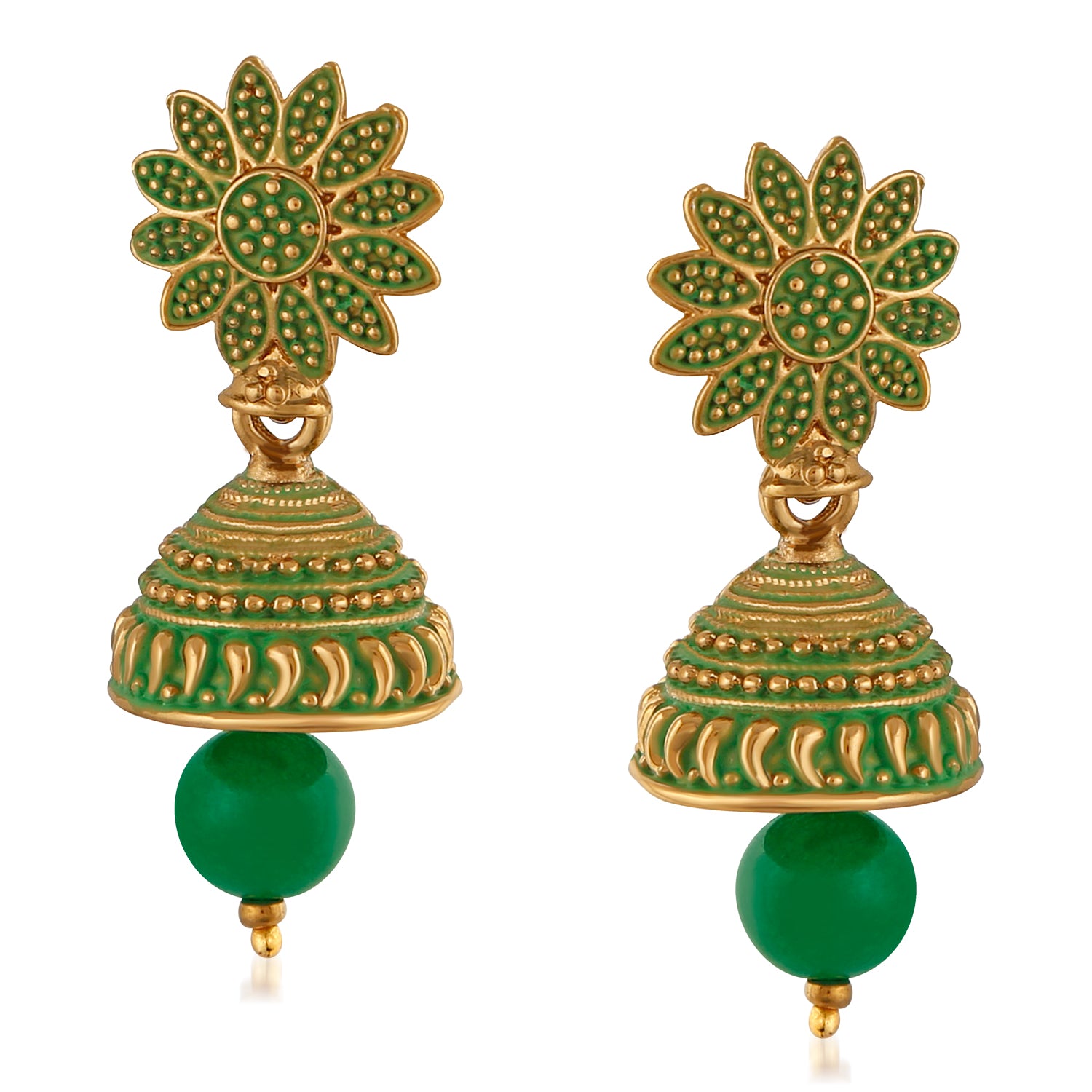 Meenakari Work Blue Artificial Bead Floral Jhumka Drop Earrings