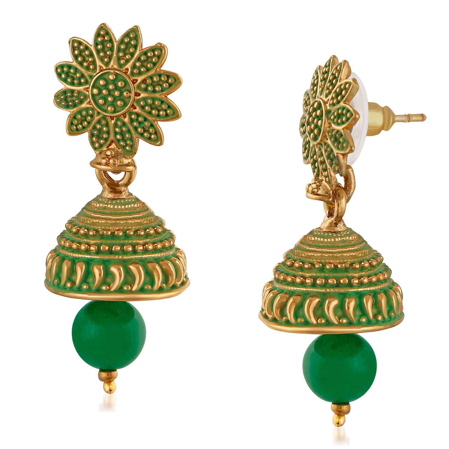 Meenakari Work Blue Artificial Bead Floral Jhumka Drop Earrings