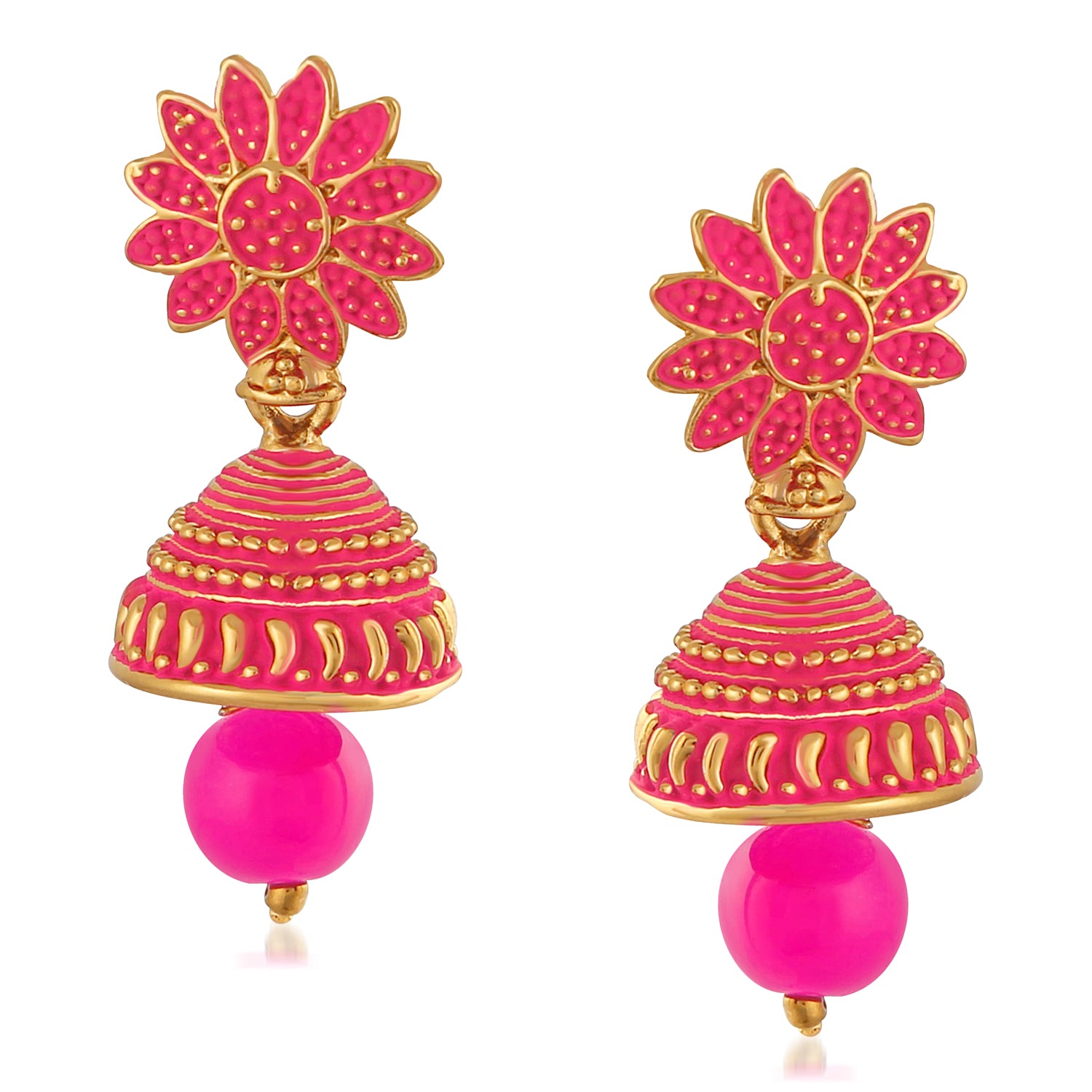 Meenakari Work Blue Artificial Bead Floral Jhumka Drop Earrings