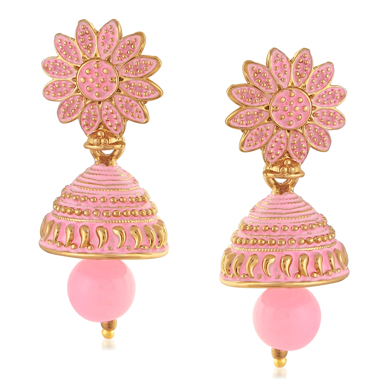 Meenakari Work Blue Artificial Bead Floral Jhumka Drop Earrings
