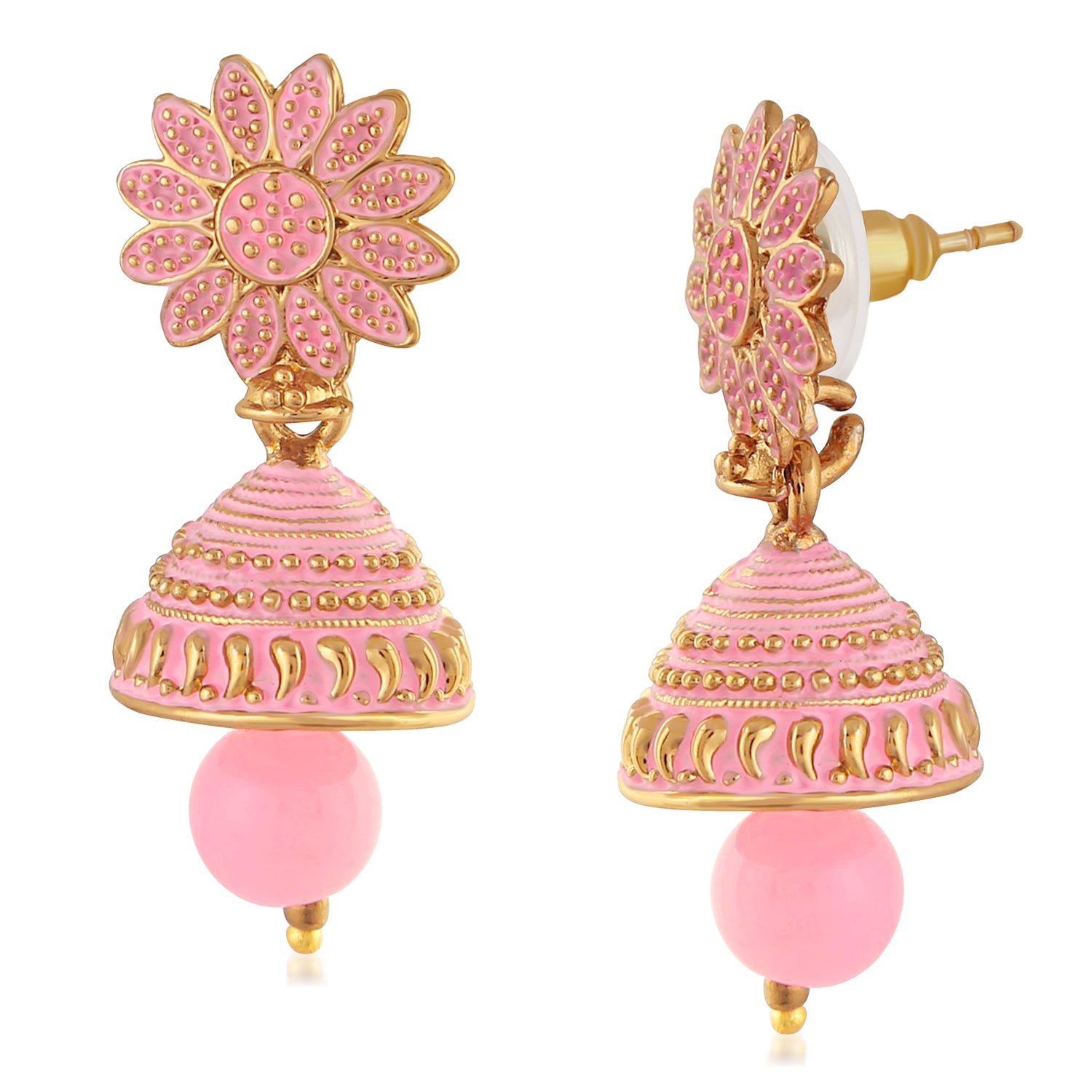 Meenakari Work Blue Artificial Bead Floral Jhumka Drop Earrings