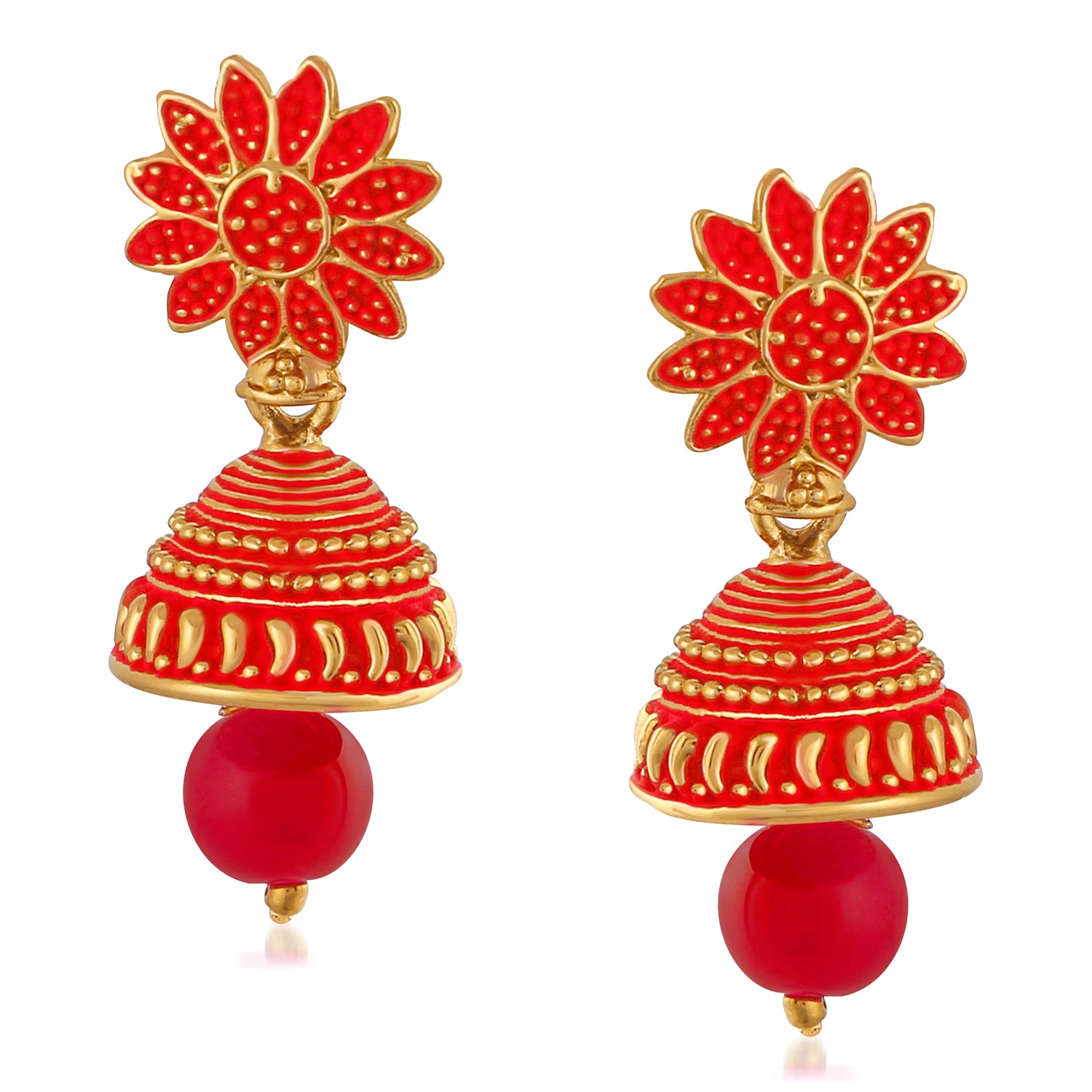 Meenakari Work Blue Artificial Bead Floral Jhumka Drop Earrings